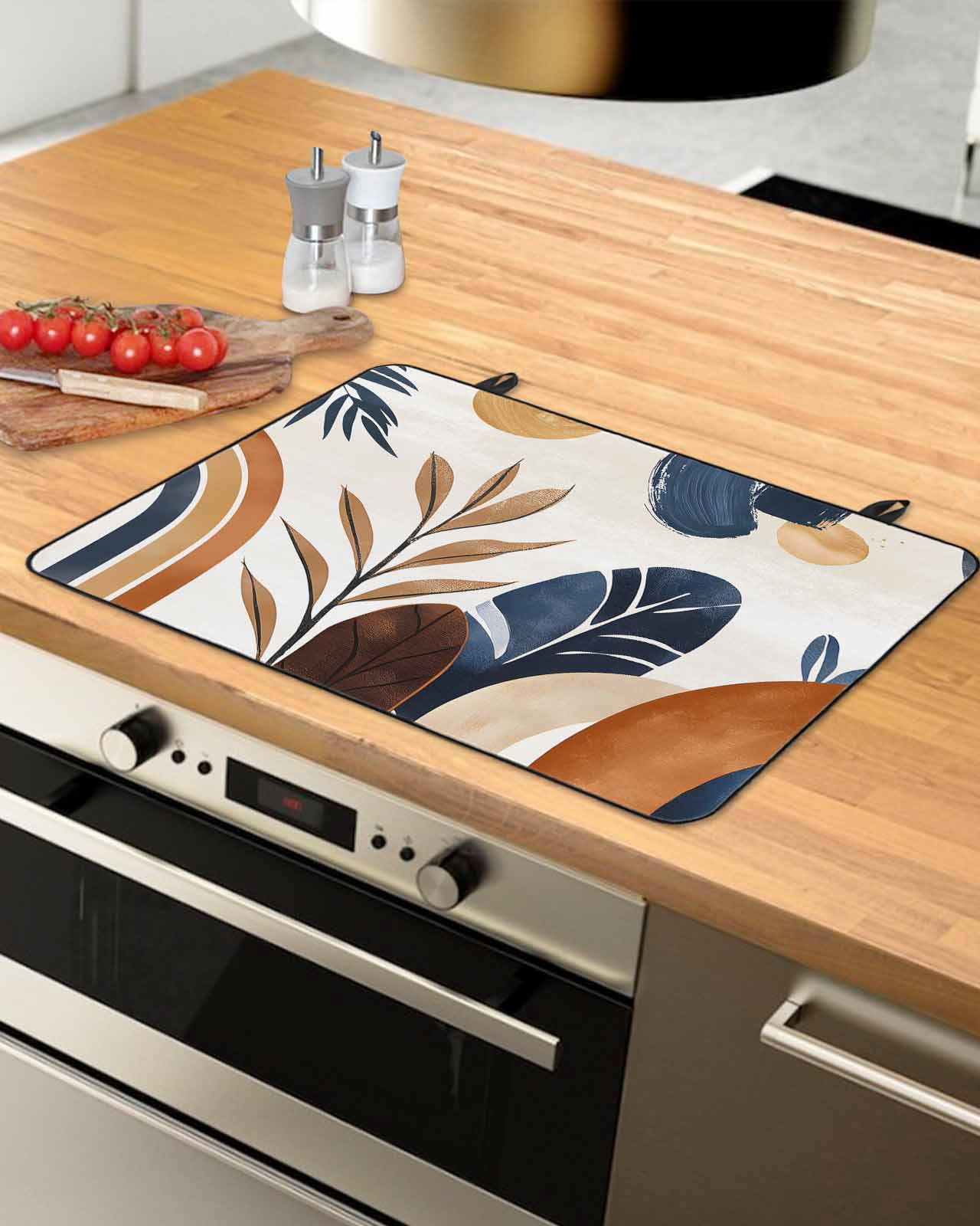 nqOlkjepod Large Induction Cooktop Protector Mat 36"x21", Bohemian Stove Top Covers for Electric Stove, Boho Botanical Palm Leaf Abstract Geometric Stove Burner Cover Mats, Glass Top Stove Cover