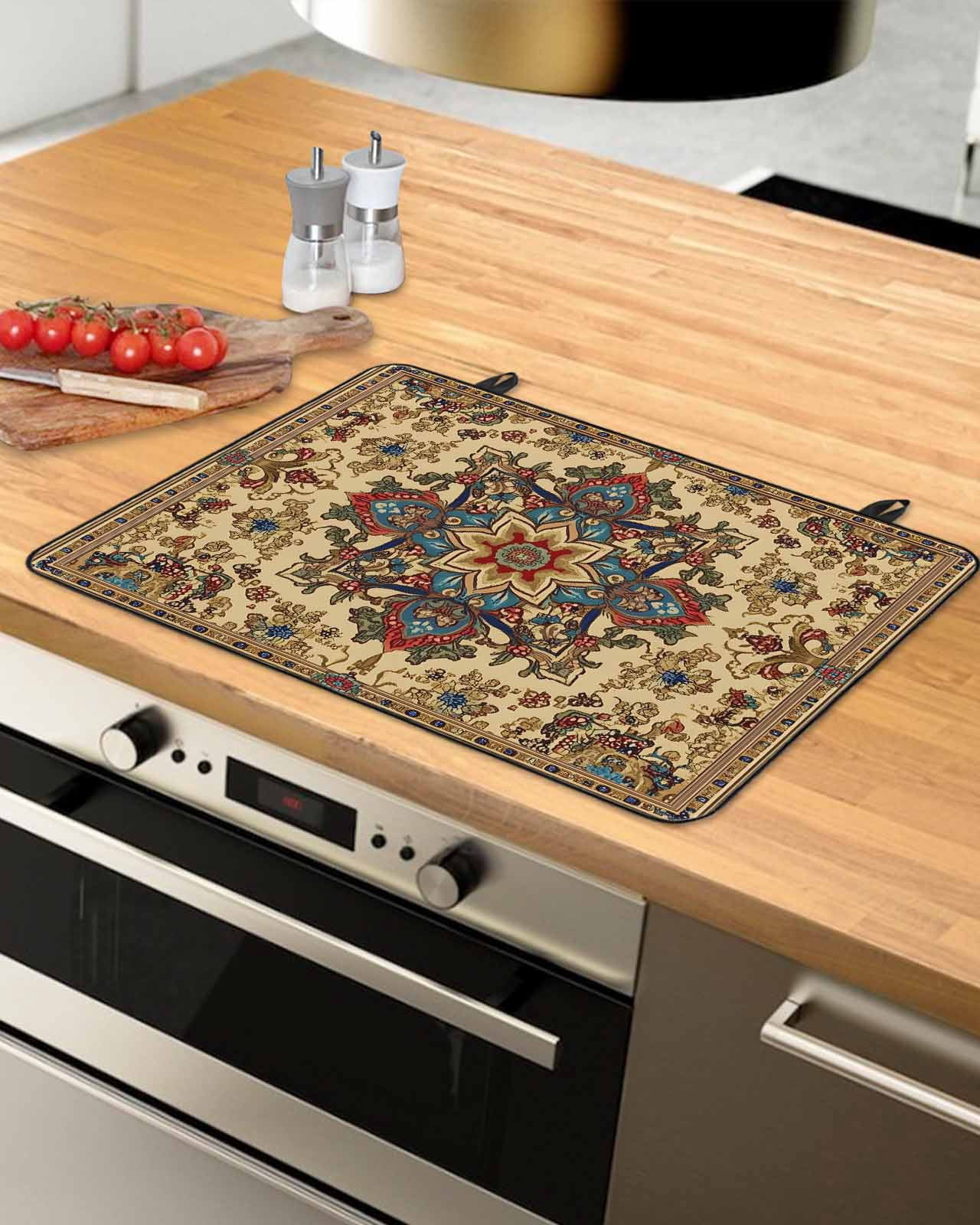 nqOlkjepod Large Induction Cooktop Protector Mat 36"x21", Boho Flower Stove Top Covers for Electric Stove, Bohemian Western Rustic Tribal Patterns Stove Burner Cover Mats, Glass Top Stove Cover