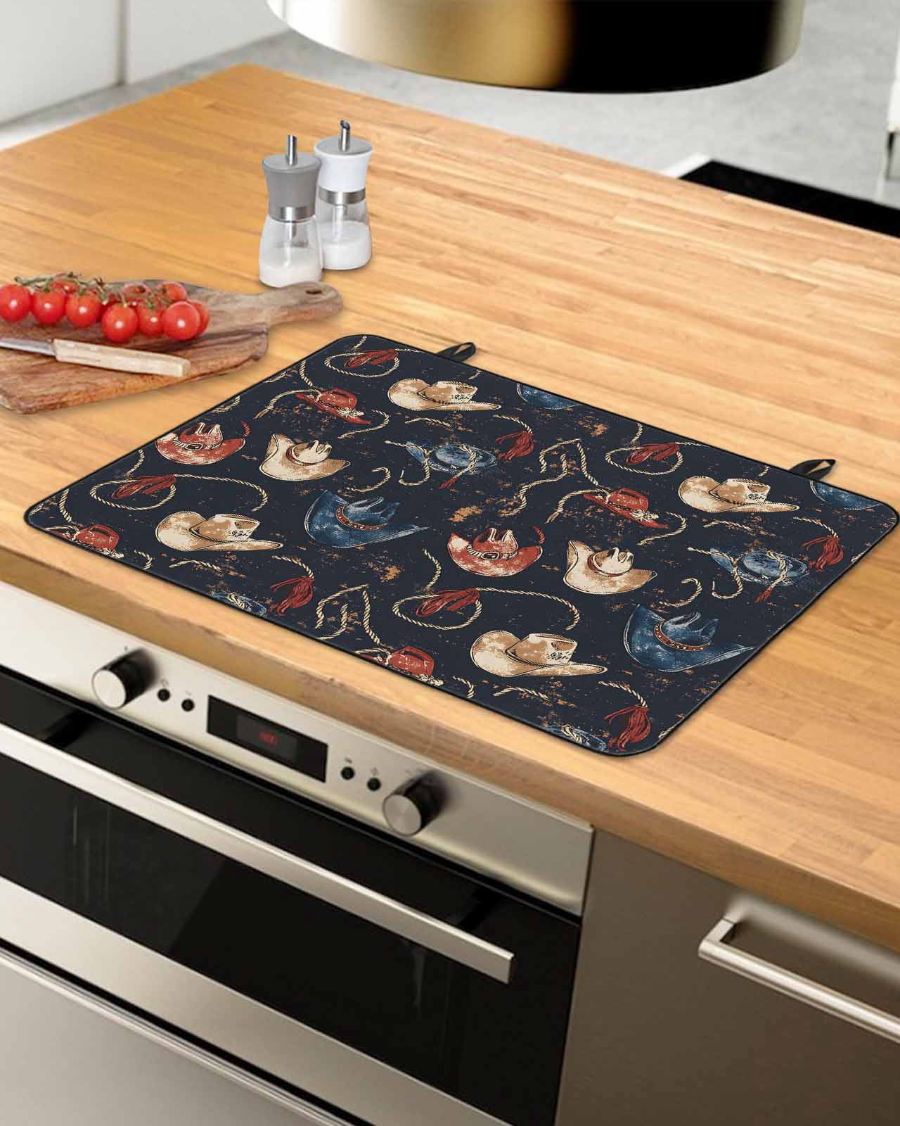 nqOlkjepod Large Induction Cooktop Protector Mat 36"x21", Brown Black Red Blue Cowboy Stove Top Covers for Electric Stove, Country Western Vintage Stove Burner Cover Mats, Glass Top Stove Cover