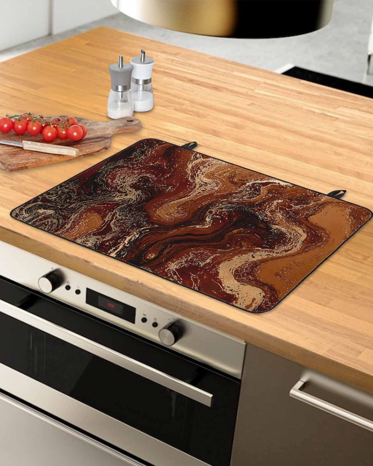 nqOlkjepod Large Induction Cooktop Protector Mat 36"x21", Brown Marble Stove Top Covers for Electric Stove, Ombre Abstract Striped Mottled Aesthetic Stove Burner Cover Mats, Glass Top Stove Cover