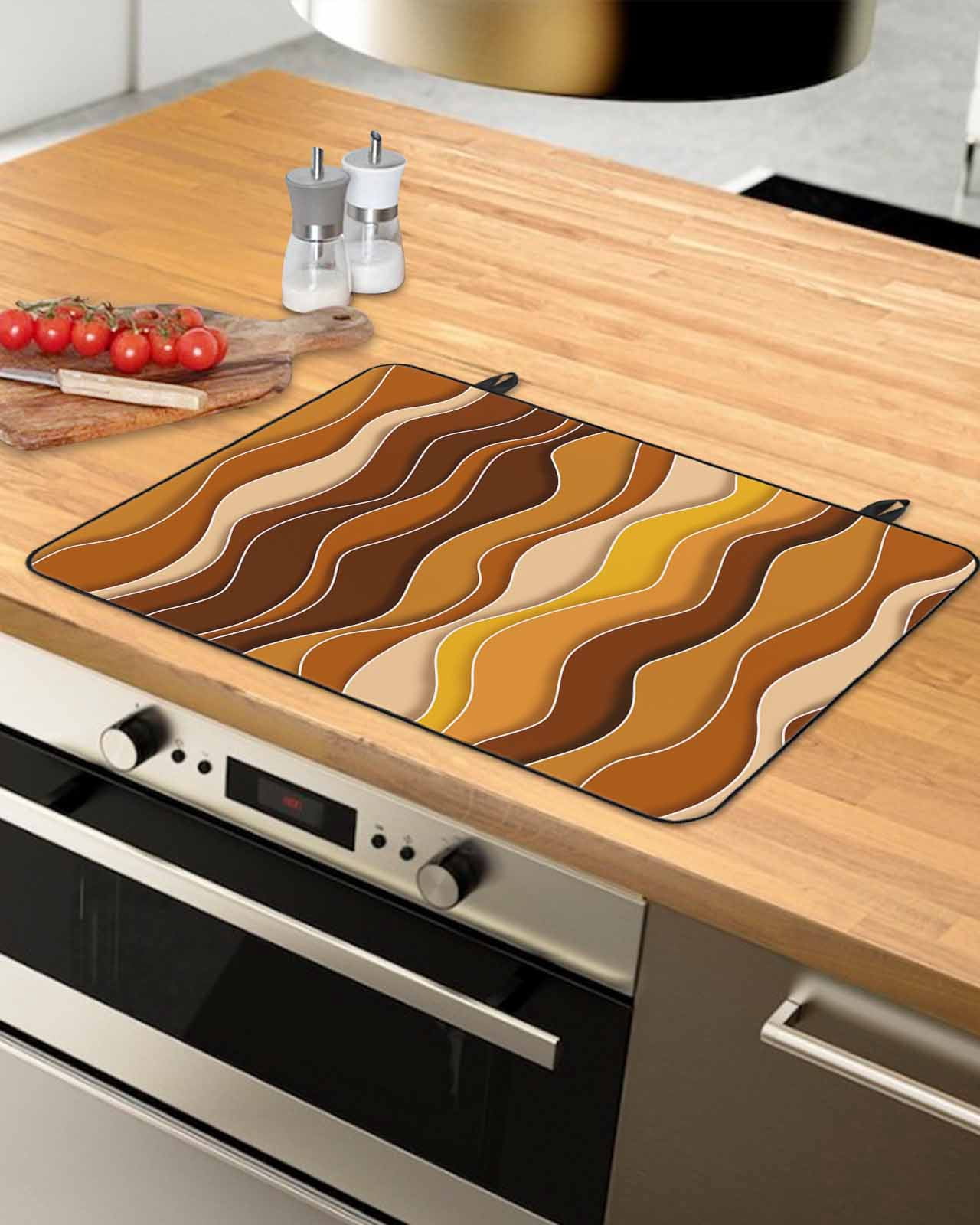 nqOlkjepod Large Induction Cooktop Protector Mat 36"x21", Burnt Orange Ombre Stove Top Covers for Electric Stove, Abstract Art Moire Ocean Waves Stove Burner Cover Mats, Glass Top Stove Cover