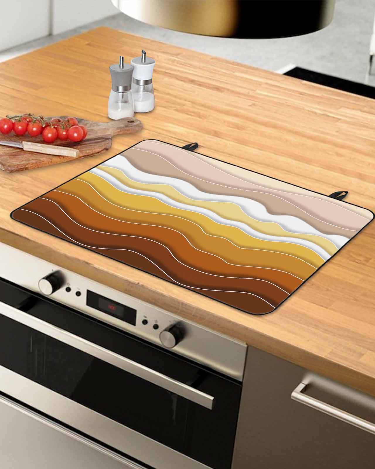 nqOlkjepod Large Induction Cooktop Protector Mat 36"x21", Burnt Orange Ombre Stripe Stove Top Covers for Electric Stove, Abstract Summer Beach Coastal Stove Burner Cover Mats, Glass Top Stove Cover