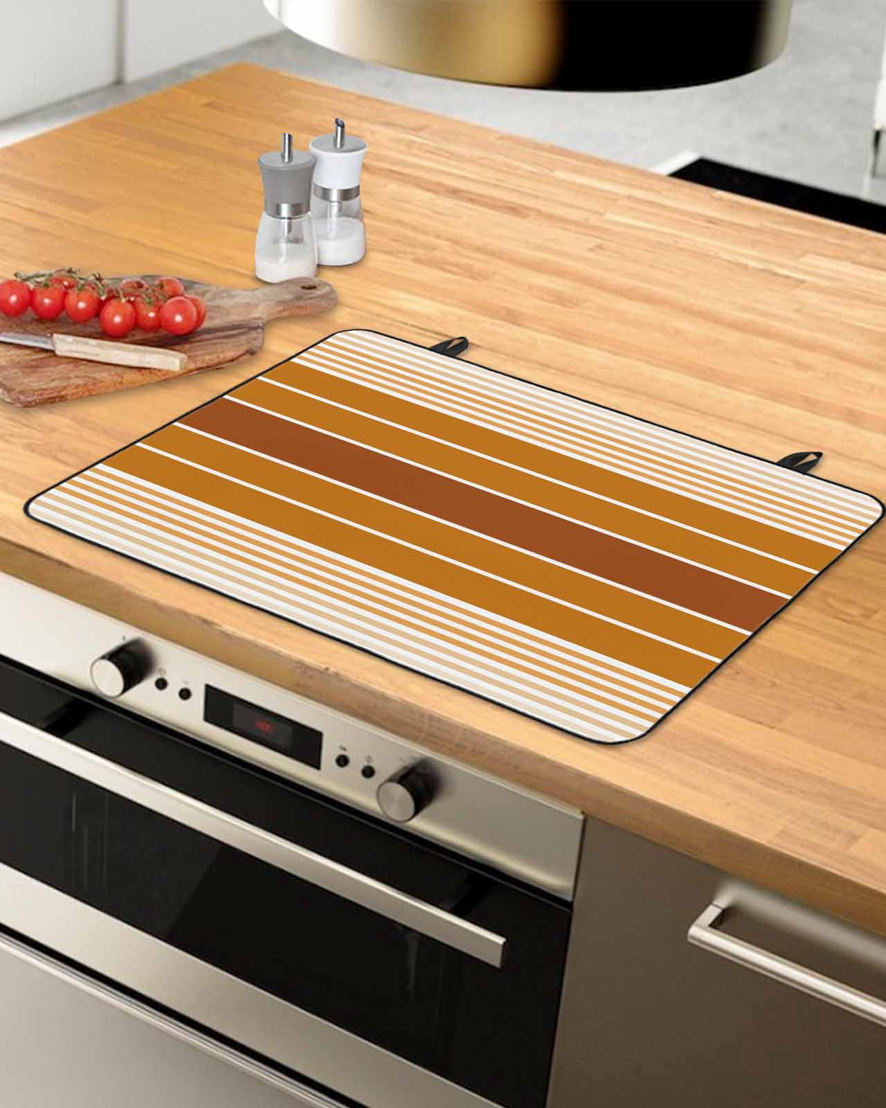 nqOlkjepod Large Induction Cooktop Protector Mat 36"x21", Burnt Orange Ombre Stripe Stove Top Covers for Electric Stove, Farmhouse Striped Gradient Stove Burner Cover Mats, Glass Top Stove Cover