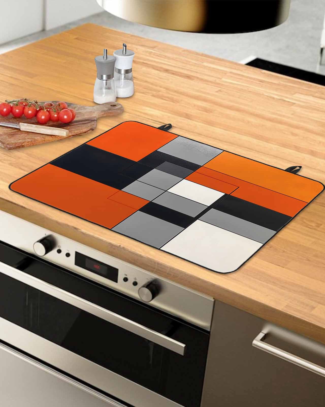 nqOlkjepod Large Induction Cooktop Protector Mat 36"x21", Burnt Orange Stove Top Covers for Electric Stove, Geometric Abstract Art Aesthetic Decorative Stove Burner Cover Mats, Glass Top Stove Cover