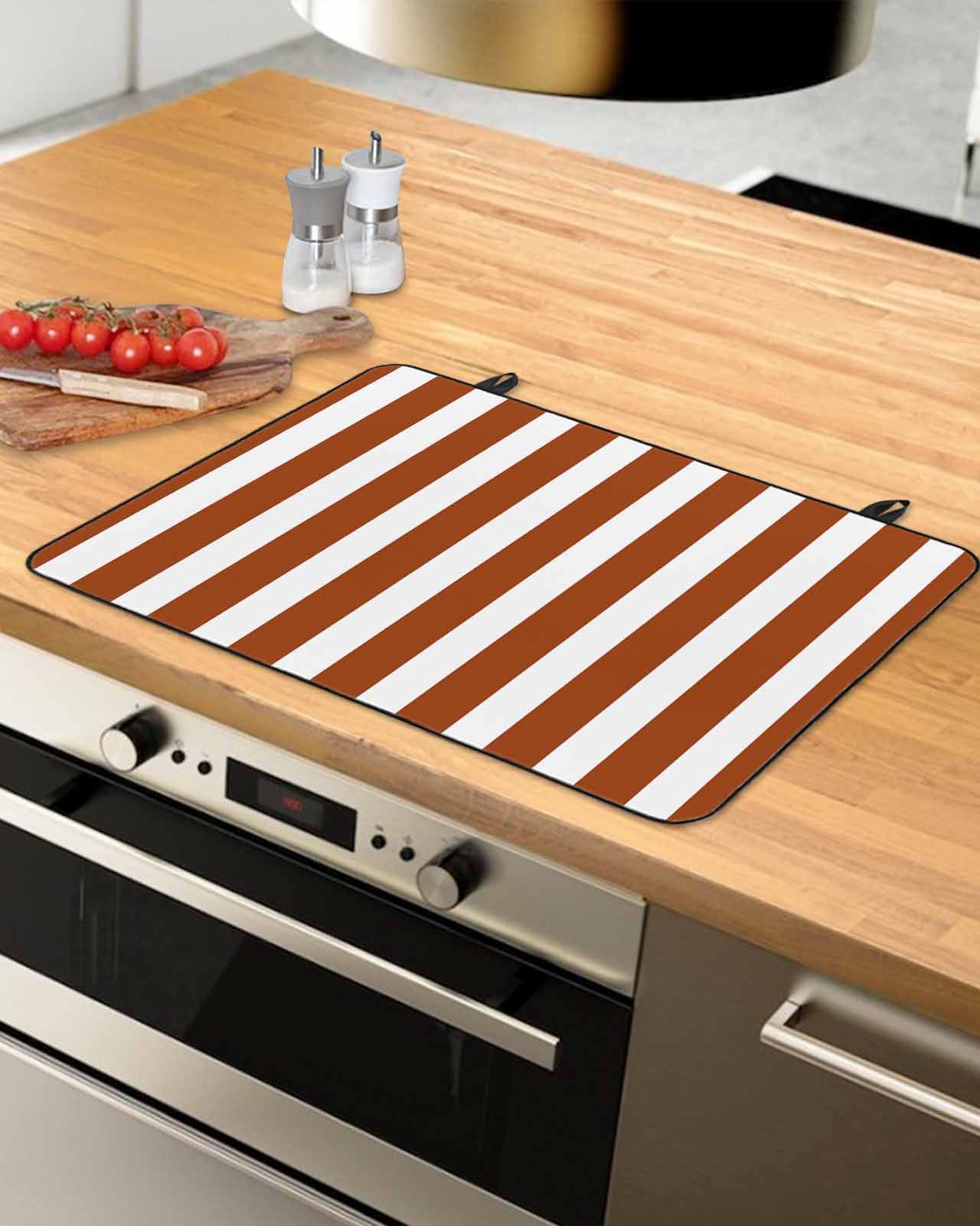 nqOlkjepod Large Induction Cooktop Protector Mat 36"x21", Burnt Orange Stripes Stove Top Covers for Electric Stove, Farmhouse White Simple Vertical Striped Stove Burner Cover Mats Stove Cover