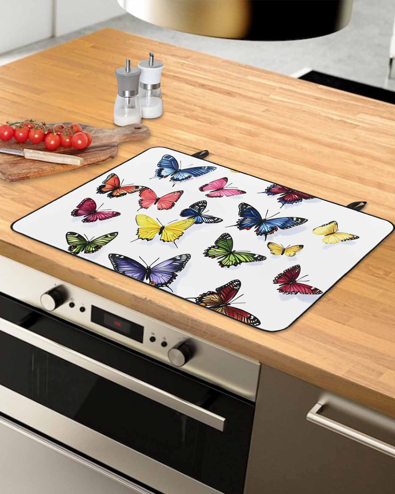 nqOlkjepod Large Induction Cooktop Protector Mat 36"x21", Butterfly Print Stove Top Covers for Electric Stove, Modern Colorful Animals Decorative Stove Burner Cover Mats, Glass Top Stove Cover