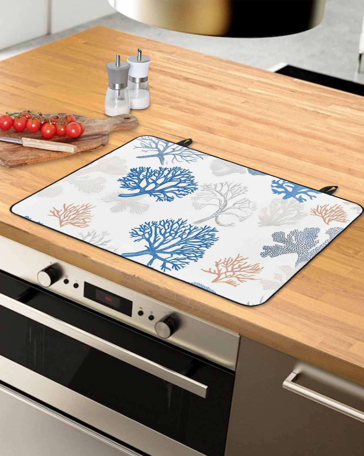 nqOlkjepod Large Induction Cooktop Protector Mat 36"x21", Coastal Blue Coral Stove Top Covers for Electric Stove, Summer Watercolor Ocean Sea Stove Burner Cover Mats, Glass Top Stove Cover