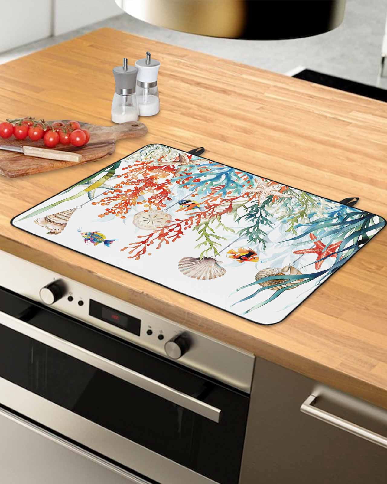 nqOlkjepod Large Induction Cooktop Protector Mat 36"x21", Coastal Ocean Stove Top Covers for Electric Stove, Summer Beach Coral Shell Starfish Stove Burner Cover Mats, Glass Top Stove Cover