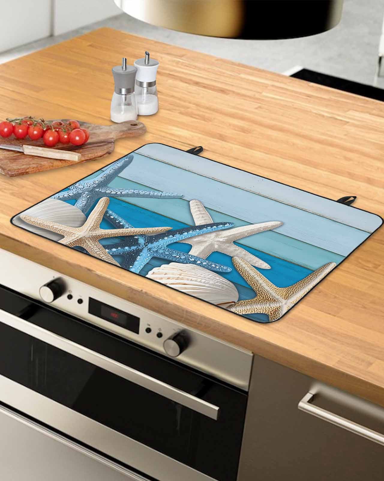 nqOlkjepod Large Induction Cooktop Protector Mat 36"x21", Coastal Starfish Stove Top Covers for Electric Stove, Summer Nautical Seshells Country Stove Burner Cover Mats, Glass Top Stove Cover