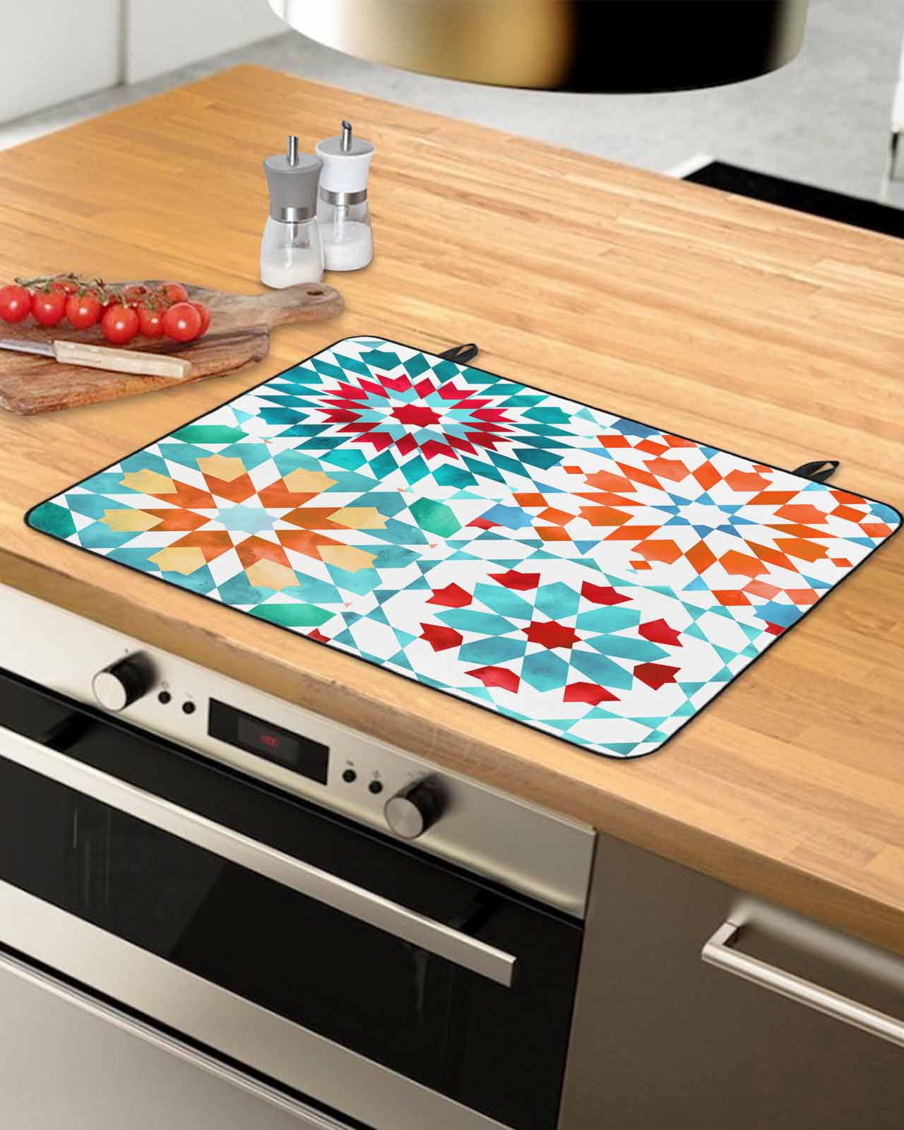 nqOlkjepod Large Induction Cooktop Protector Mat 36"x21", Colorful Boho Geometric Stove Top Covers for Electric Stove, Bohemian Ethnic Abstract Art Stove Burner Cover Mats, Glass Top Stove Cover