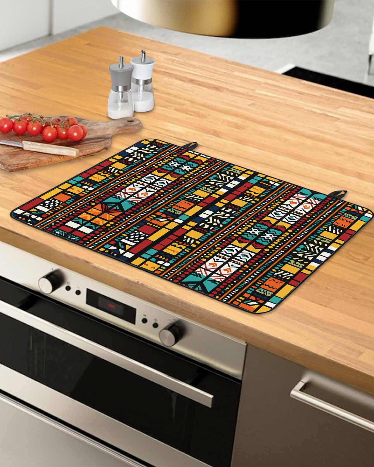 nqOlkjepod Large Induction Cooktop Protector Mat 36"x21", Colorful Boho Stove Top Covers for Electric Stove, Farmhouse Abstract Geometric Ethnic Art Stove Burner Cover Mats, Glass Top Stove Cover