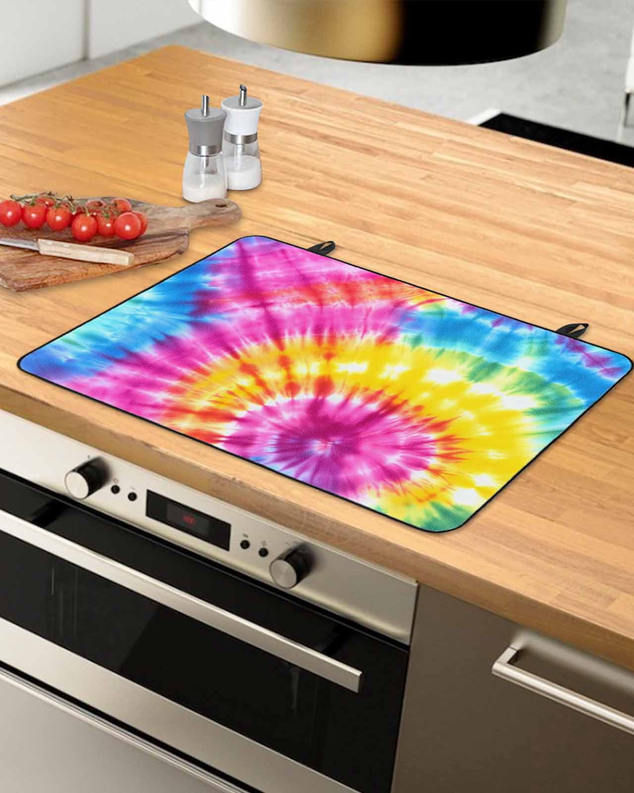 nqOlkjepod Large Induction Cooktop Protector Mat 36"x21", Colorful Boho Stove Top Covers for Electric Stove, Pink Yellow Blue Green Tie Dye Abstract Art Stove Burner Cover Mats Stove Cover