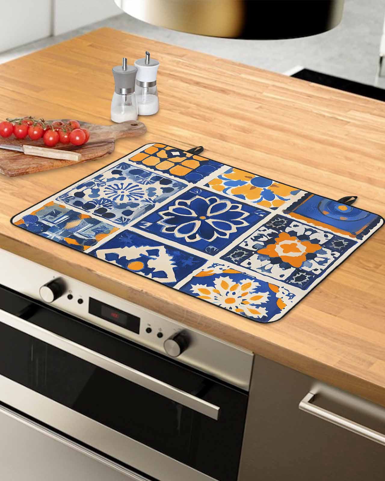 nqOlkjepod Large Induction Cooktop Protector Mat 36"x21", Colorful Flowers Stove Top Covers for Electric Stove, Vintage Country Abstract Plaid Art Stove Burner Cover Mats, Glass Top Stove Cover