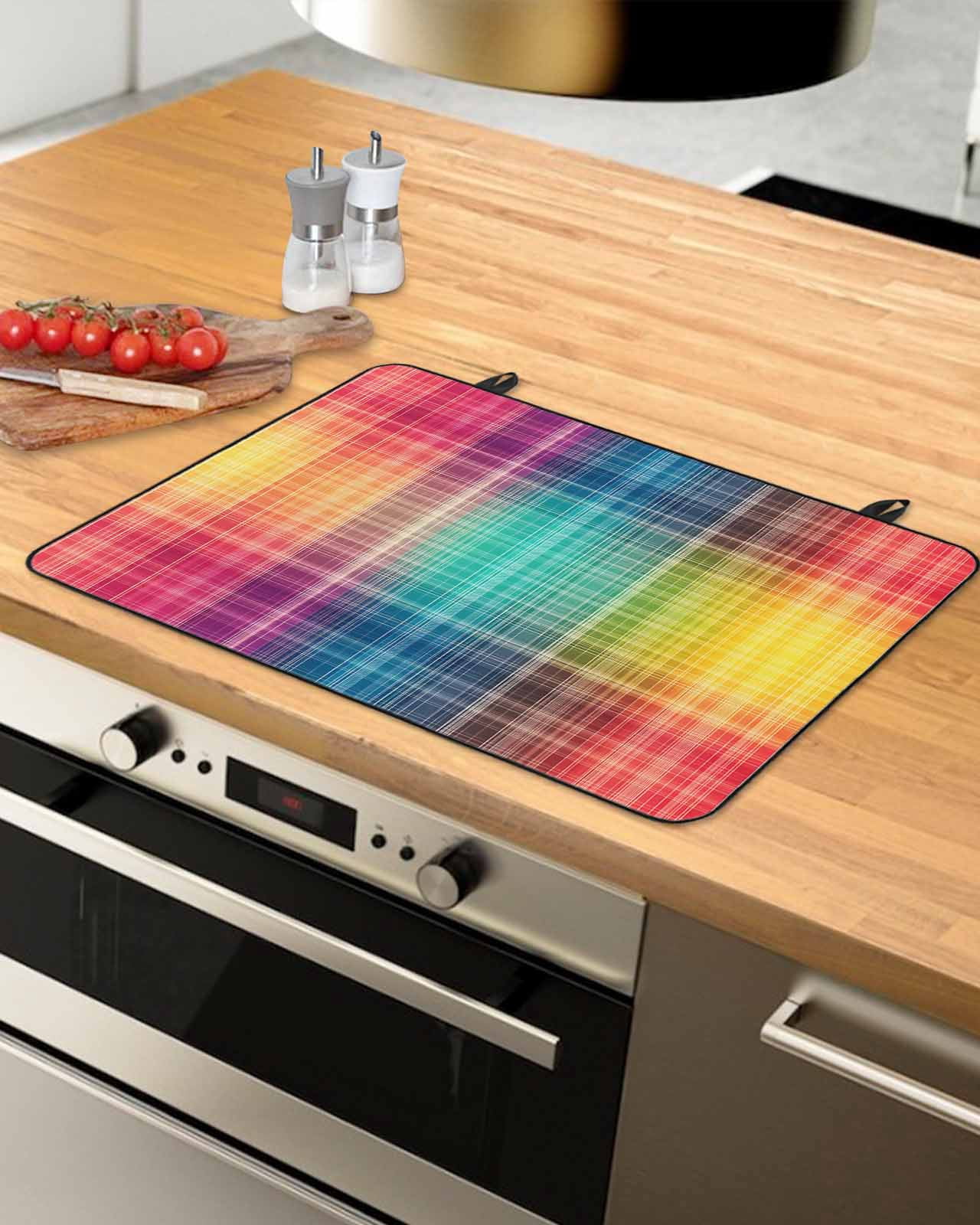 nqOlkjepod Large Induction Cooktop Protector Mat 36"x21", Colorful Plaid Stove Top Covers for Electric Stove, Modern Chic Rainbow Gradient Striped Stove Burner Cover Mats, Glass Top Stove Cover