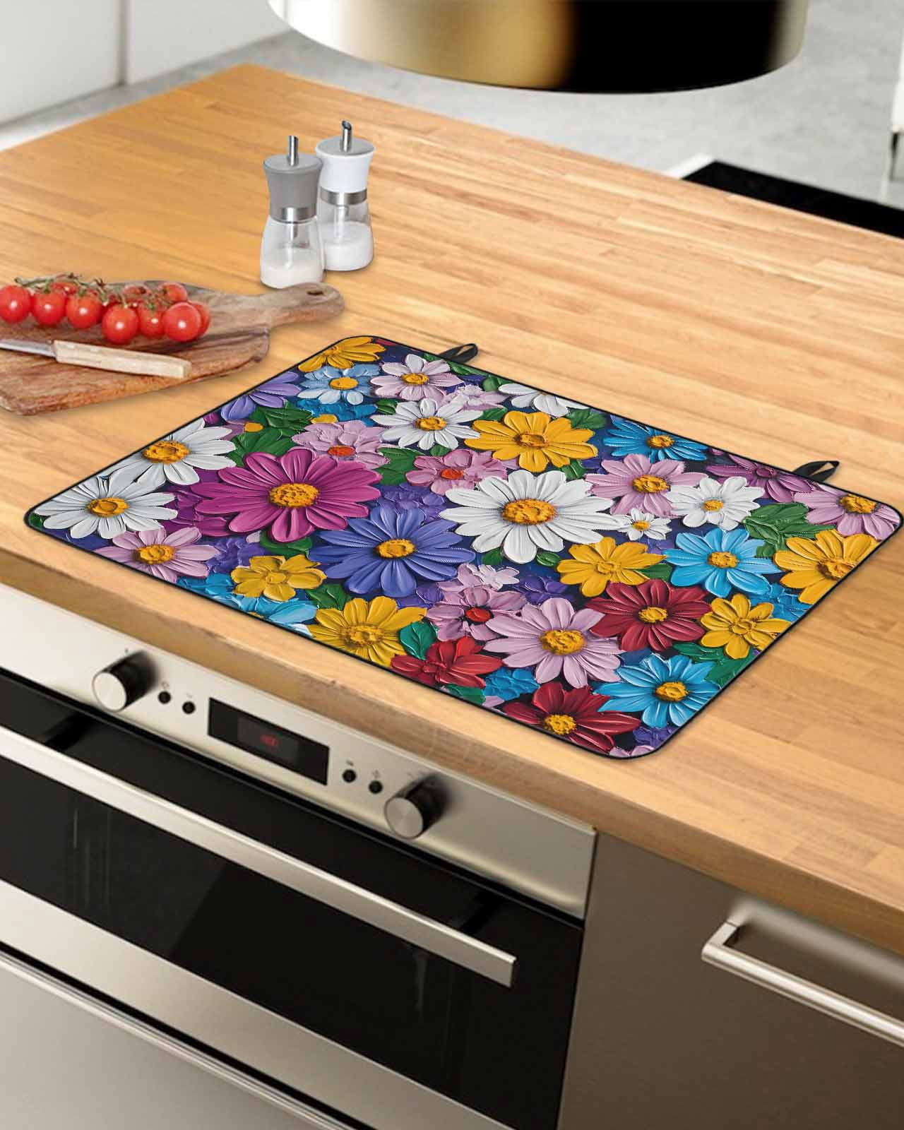 nqOlkjepod Large Induction Cooktop Protector Mat 36"x21", Colorful Spring Floral Stove Top Covers for Electric Stove, Modern Oil Painting Flowers Stove Burner Cover Mats, Glass Top Stove Cover
