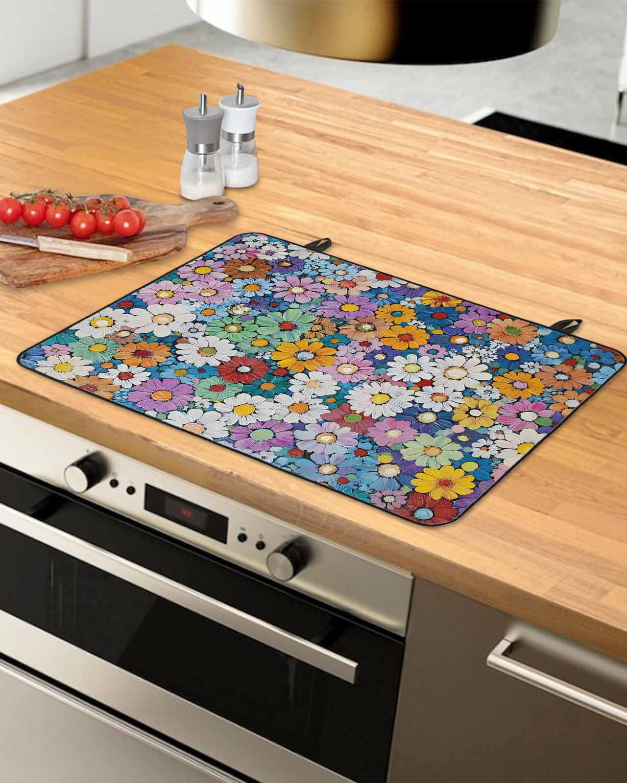 nqOlkjepod Large Induction Cooktop Protector Mat 36"x21", Colorful Spring Floral Stove Top Covers for Electric Stove, Oil Painting Flowers Modern Abstract Stove Burner Cover Mats Stove Cover