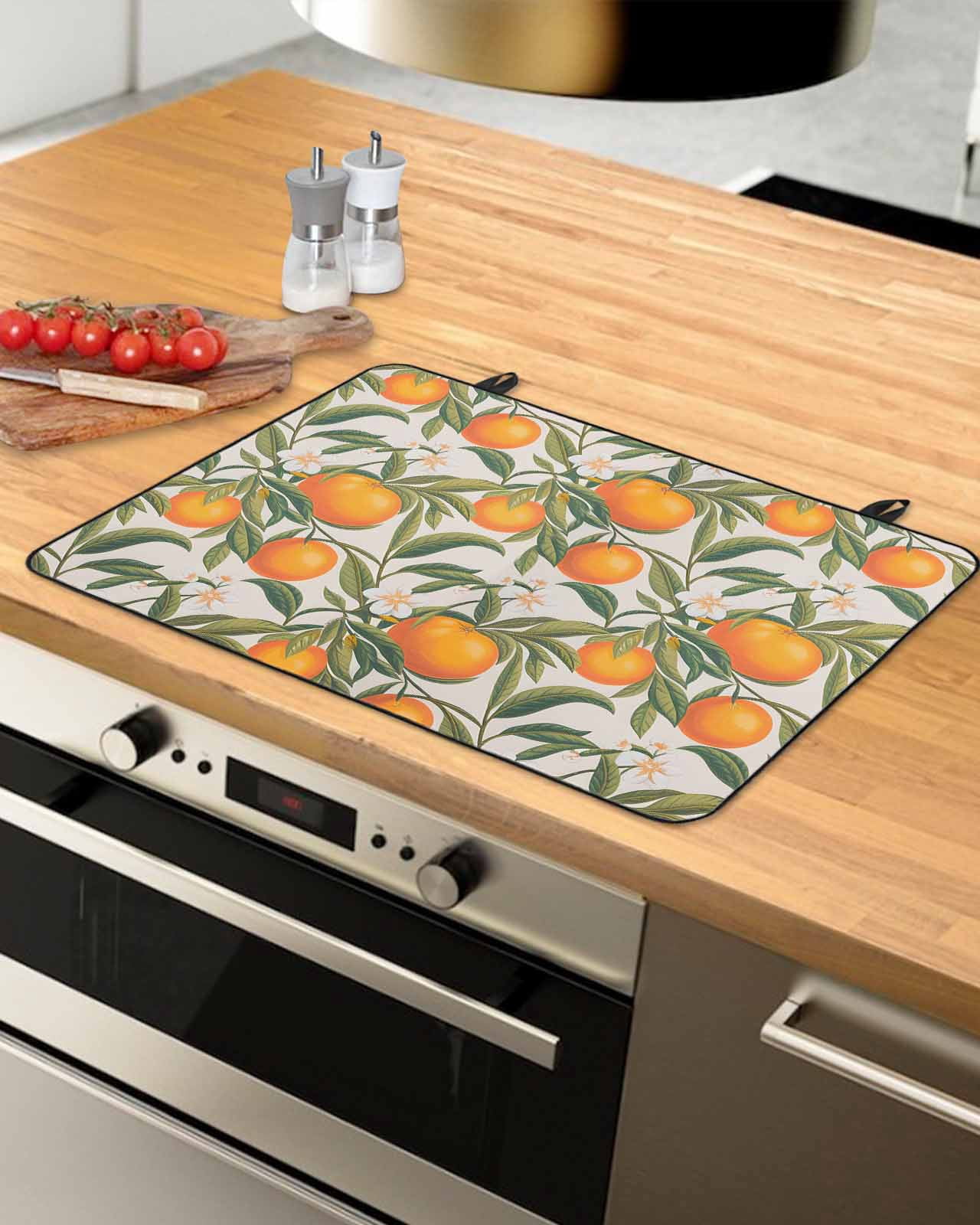 nqOlkjepod Large Induction Cooktop Protector Mat 36"x21", Country Orange Stove Top Covers for Electric Stove, Summer Spring Botanical Plants Leaves Stove Burner Cover Mats, Glass Top Stove Cover