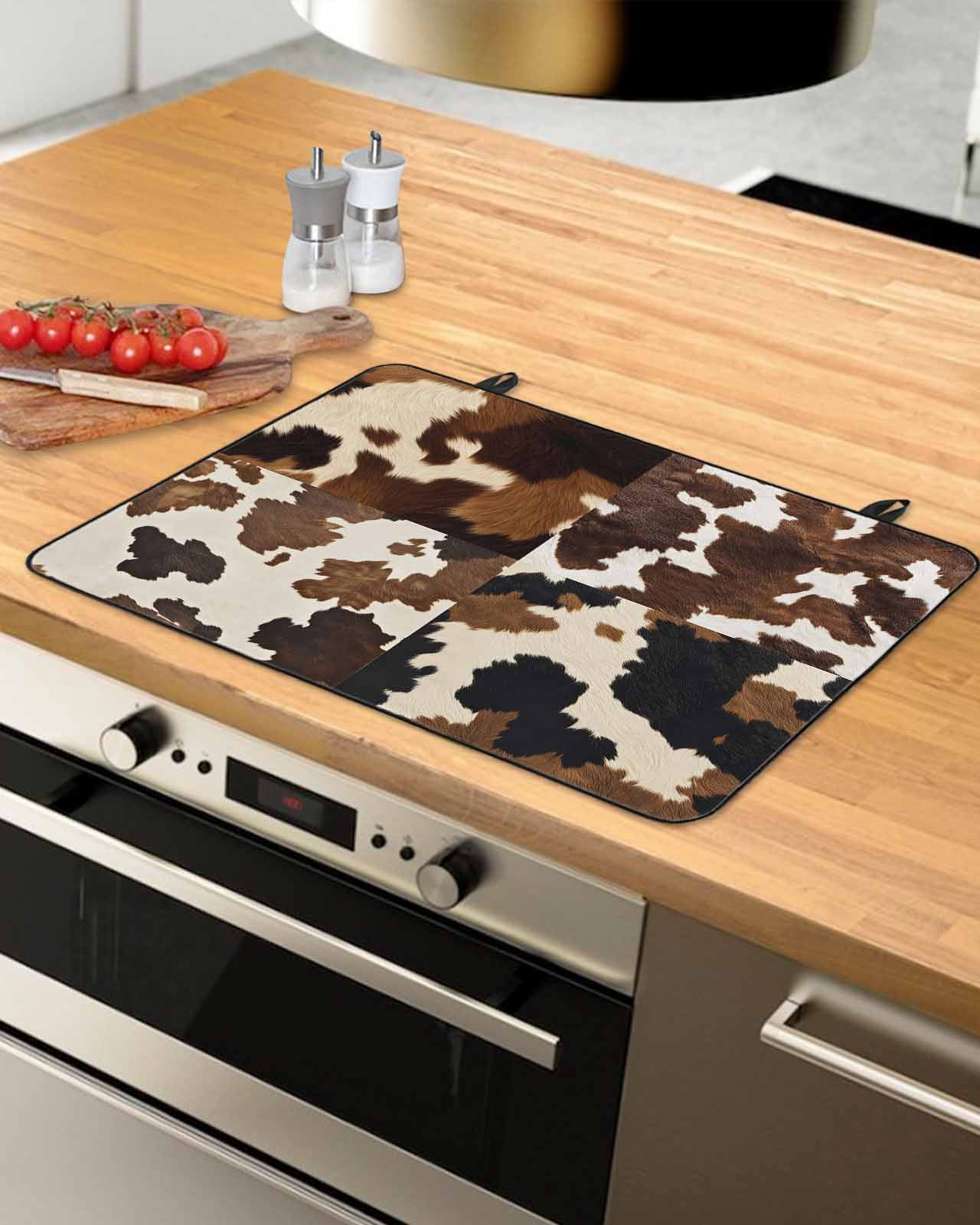 nqOlkjepod Large Induction Cooktop Protector Mat 36"x21", Cow Patterned Stove Top Covers for Electric Stove, Vintage Farmhouse Abstract Country Western Stove Burner Cover Mats, Glass Top Stove Cover