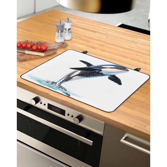 nqOlkjepod Large Induction Cooktop Protector Mat 36"x21", Cute Killer Whale Stove Top Covers for Electric Stove, Orca Animal Ocean Retro Artwork Stove Burner Cover Mats, Glass Top Stove Cover