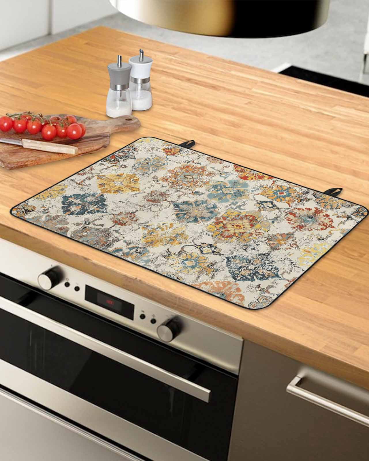 nqOlkjepod Large Induction Cooktop Protector Mat 36"x21", Farmhouse Morocco Stove Top Covers for Electric Stove, Boho Abstract Shabby Texture Art Stove Burner Cover Mats, Glass Top Stove Cover