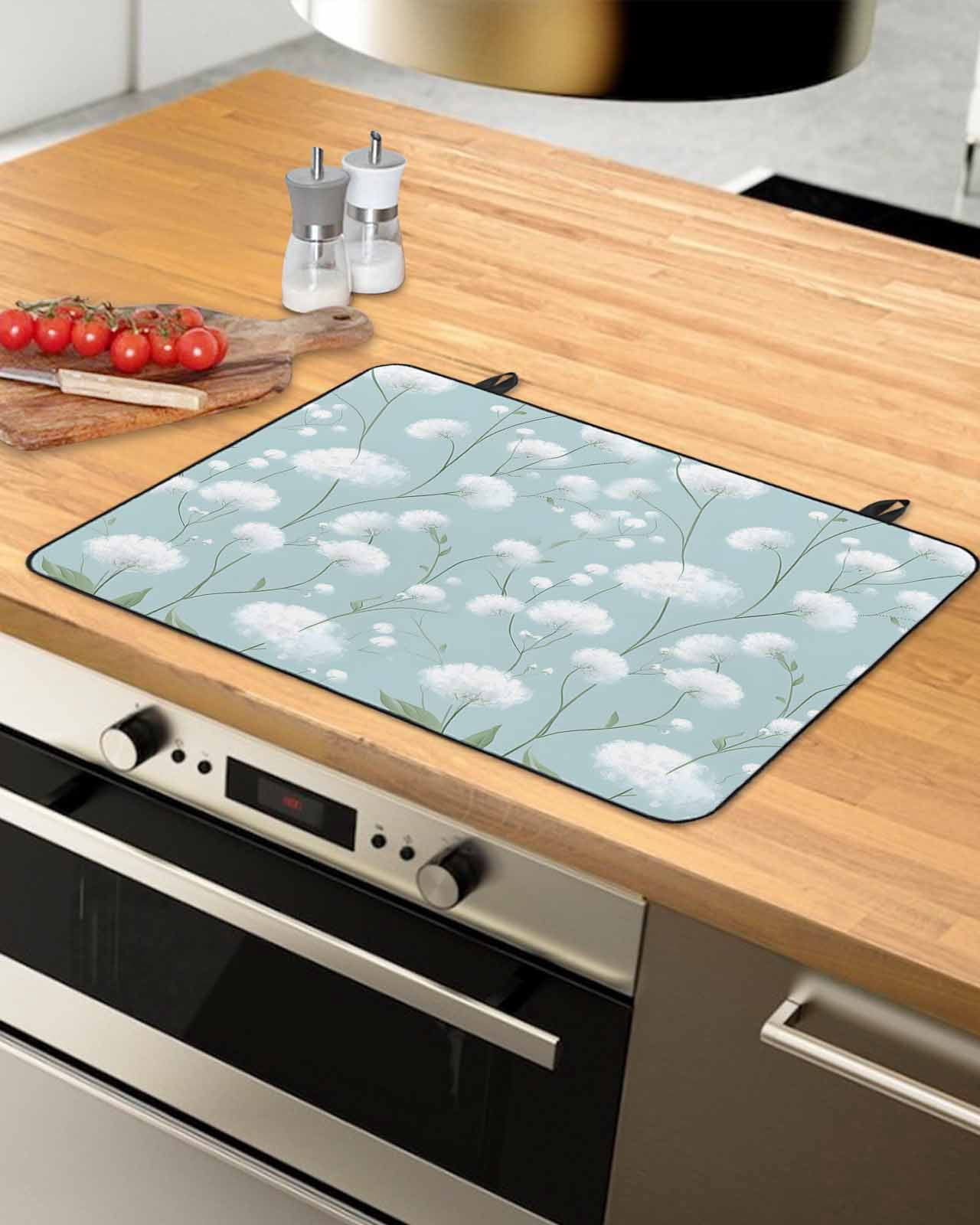 nqOlkjepod Large Induction Cooktop Protector Mat 36"x21", Flowers Plant Stove Top Covers for Electric Stove, Wildflower Garden Floral Farm Motifs Stove Burner Cover Mats, Glass Top Stove Cover