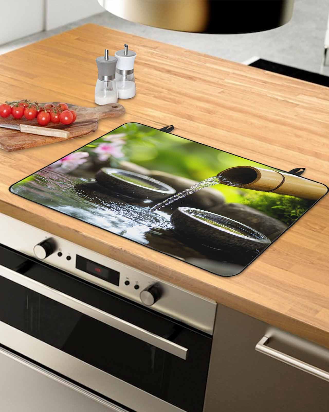 nqOlkjepod Large Induction Cooktop Protector Mat 36"x21", Flowing Water Zen Stones Stove Top Covers for Electric Stove, Modern Country Abstract Art Stove Burner Cover Mats, Glass Top Stove Cover