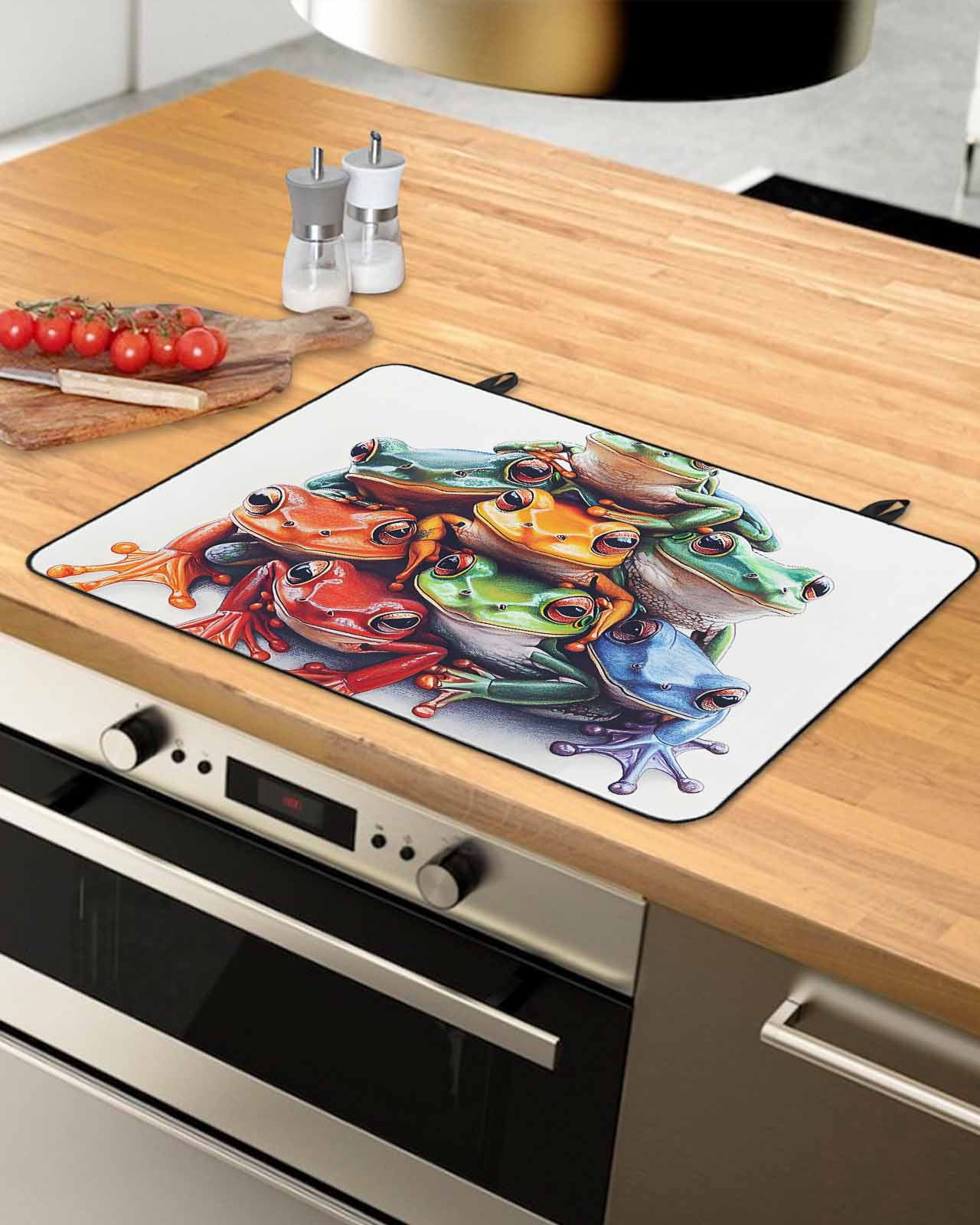 nqOlkjepod Large Induction Cooktop Protector Mat 36"x21", Frogs Prints Stove Top Covers for Electric Stove, Modern Colorful Animals Decorative Stove Burner Cover Mats, Glass Top Stove Cover