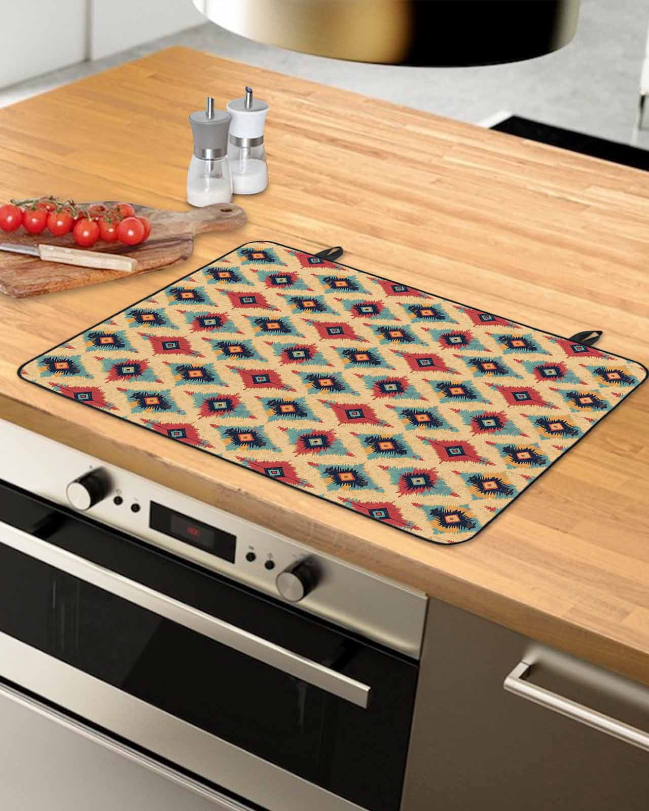 nqOlkjepod Large Induction Cooktop Protector Mat 36"x21", Geometric Stove Top Covers for Electric Stove, Modern Southwestern Vintage Art Decorative Stove Burner Cover Mats, Glass Top Stove Cover