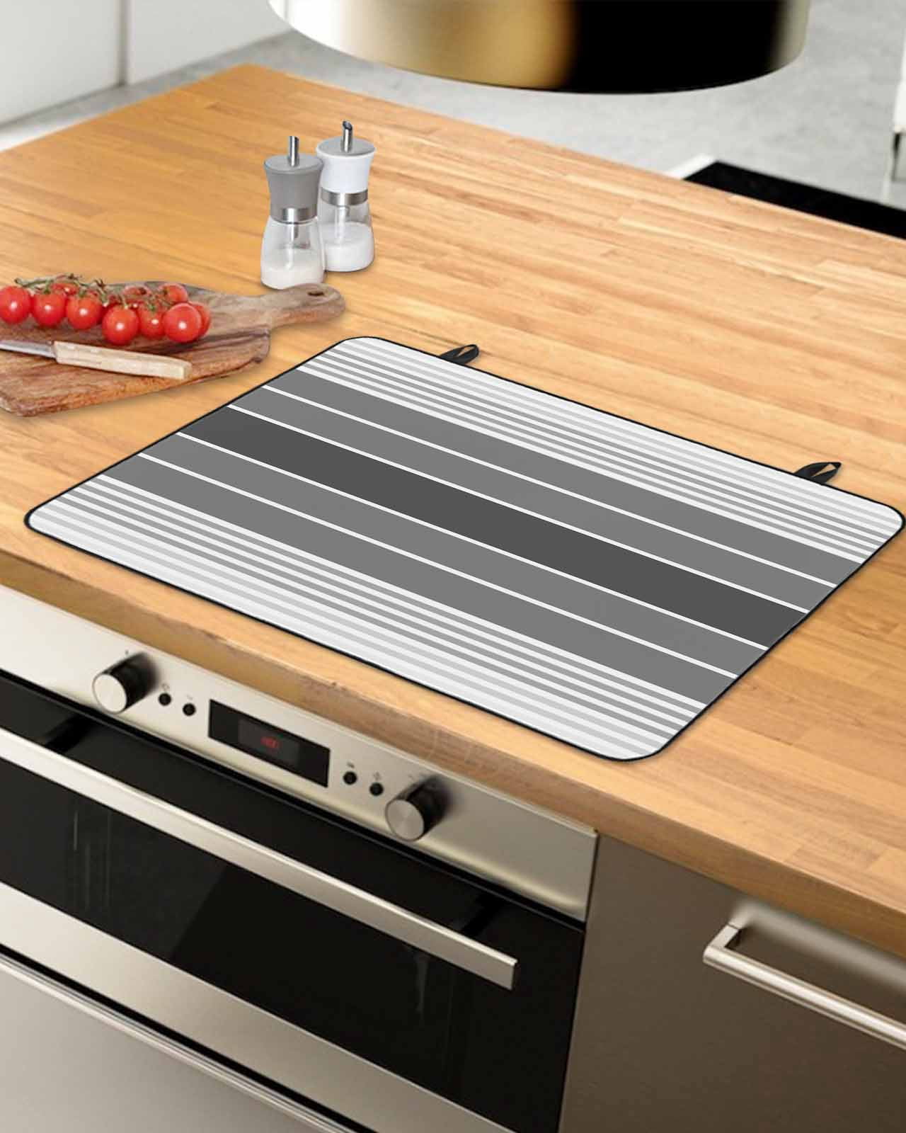 nqOlkjepod Large Induction Cooktop Protector Mat 36"x21", Gray Ombre Stripe Stove Top Covers for Electric Stove, Vintage Minimalist Gradient Lines Stove Burner Cover Mats, Glass Top Stove Cover