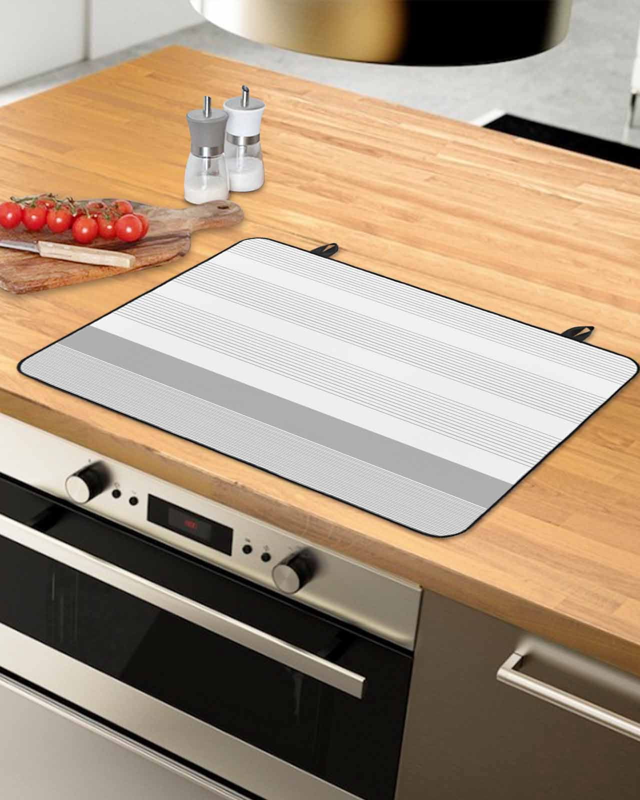 nqOlkjepod Large Induction Cooktop Protector Mat 36"x21", Gray Stripe Stove Top Covers for Electric Stove, Modern Rustic Horizontal Grey Striped Stove Burner Cover Mats, Glass Top Stove Cover