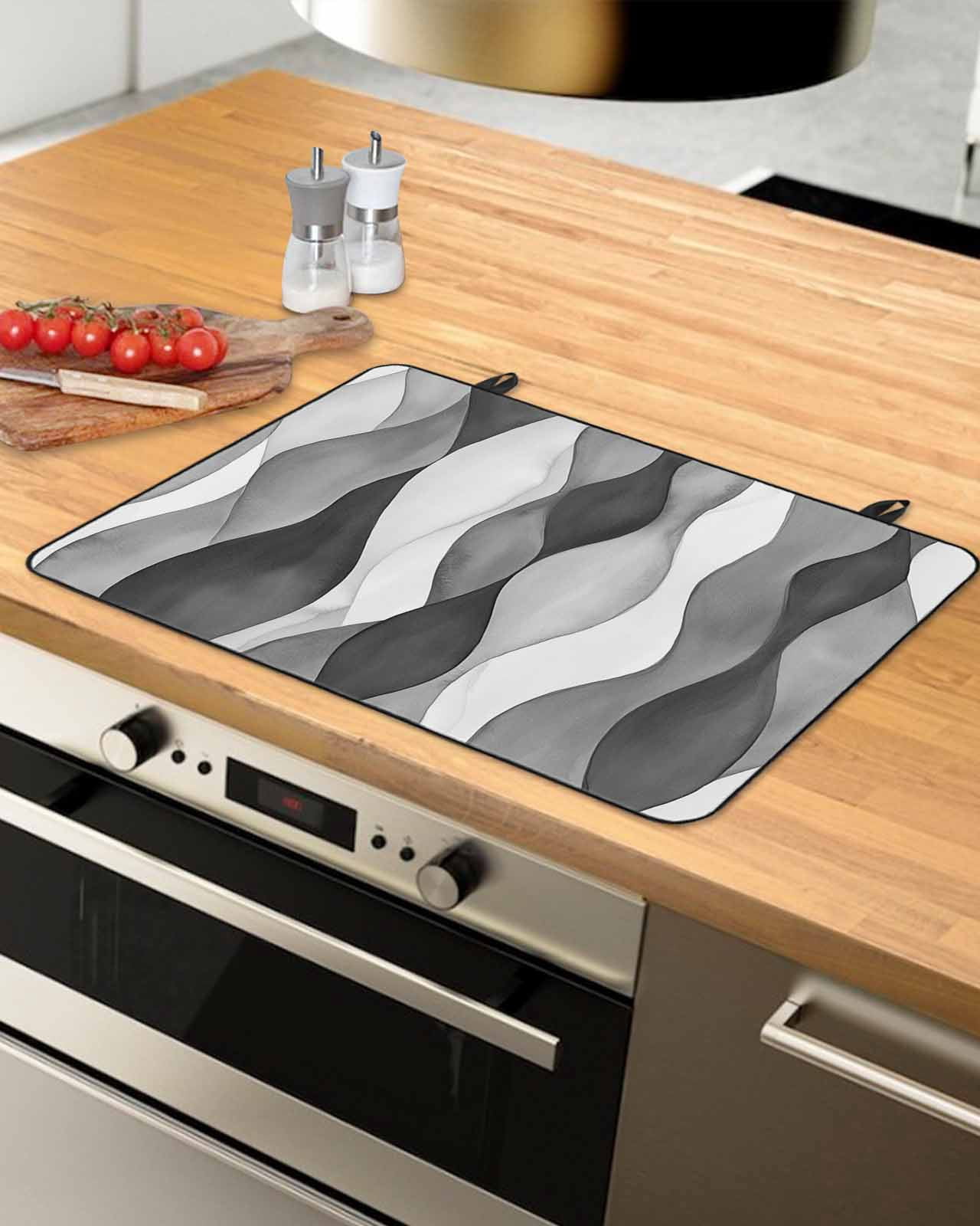 nqOlkjepod Large Induction Cooktop Protector Mat 36"x21", Gray Stripes Stove Top Covers for Electric Stove, Vintage Farmhouse Greyish Ripple Pattern Stove Burner Cover Mats, Glass Top Stove Cover