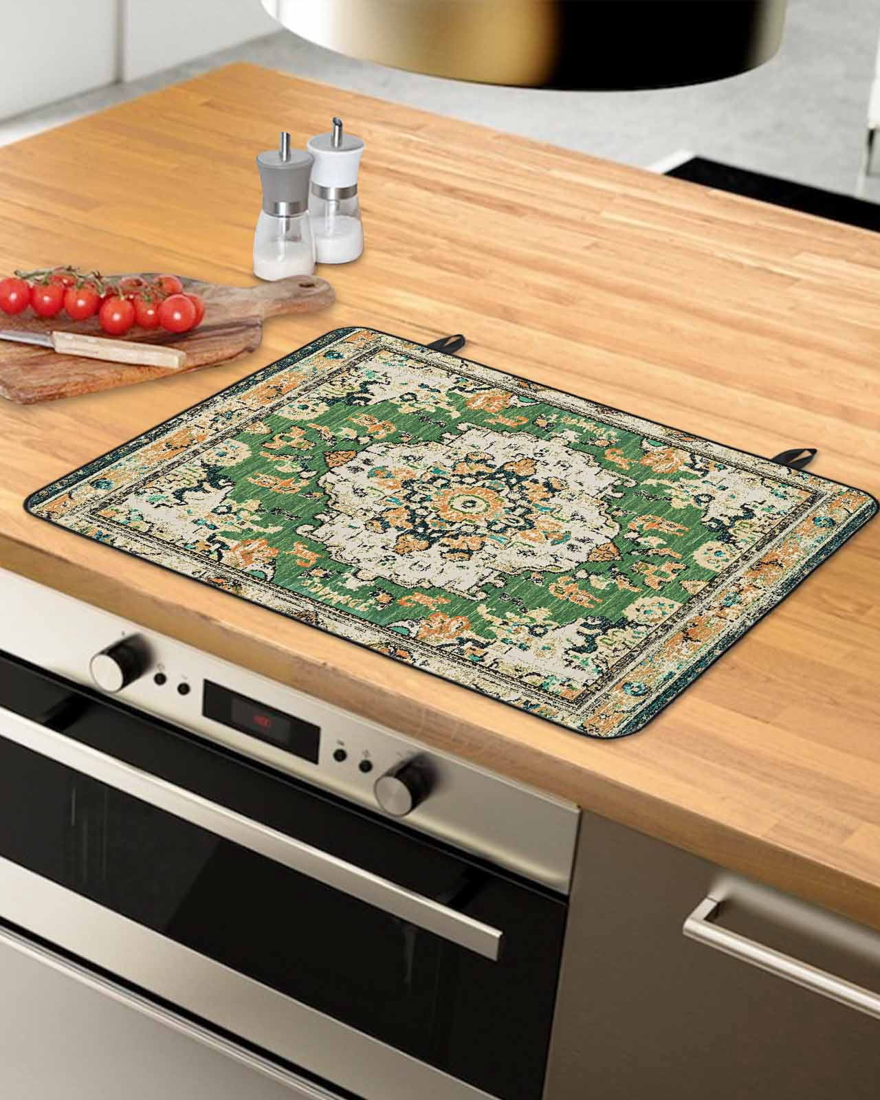 nqOlkjepod Large Induction Cooktop Protector Mat 36"x21", Green Boho Stove Top Covers for Electric Stove, Farmhouse Tribal Vintage Tribal Texture Stove Burner Cover Mats, Glass Top Stove Cover