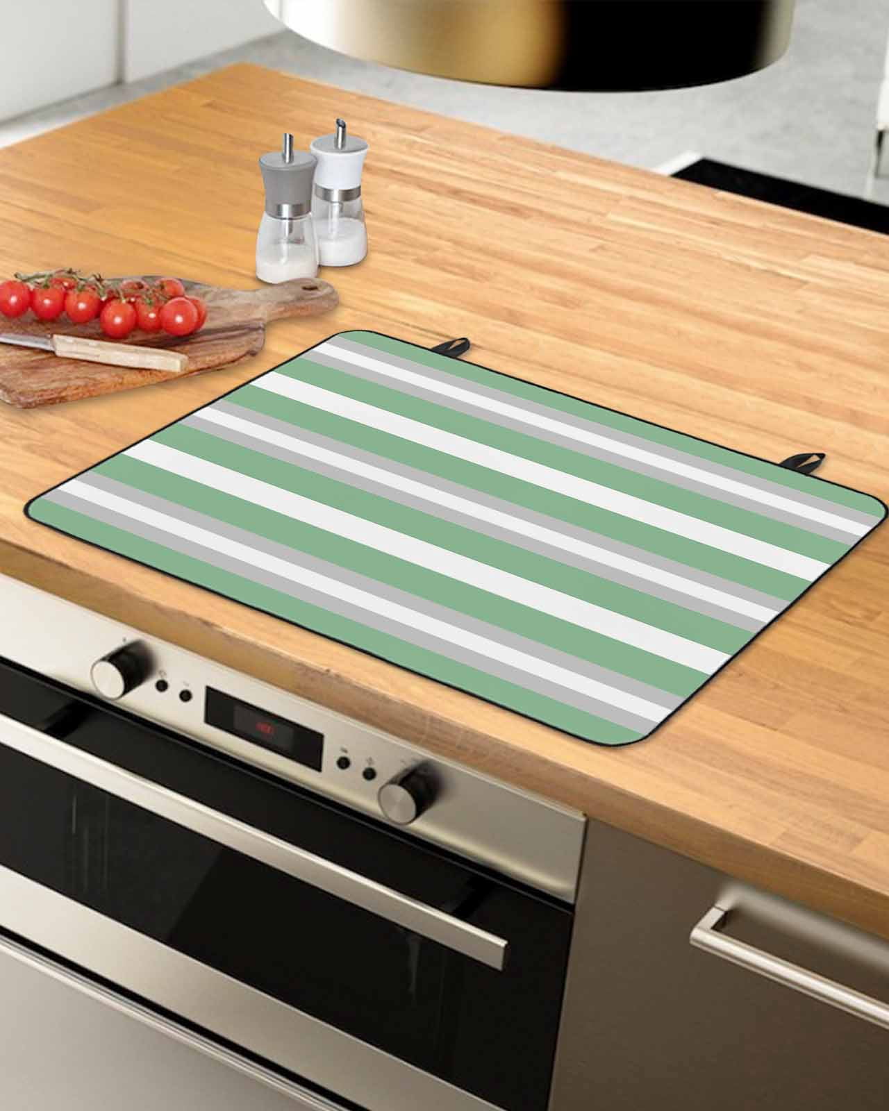 nqOlkjepod Large Induction Cooktop Protector Mat 36"x21", Green Grey Stripe Stove Top Covers for Electric Stove, Minimalist Farmhouse Striped Stove Burner Cover Mats, Glass Top Stove Cover