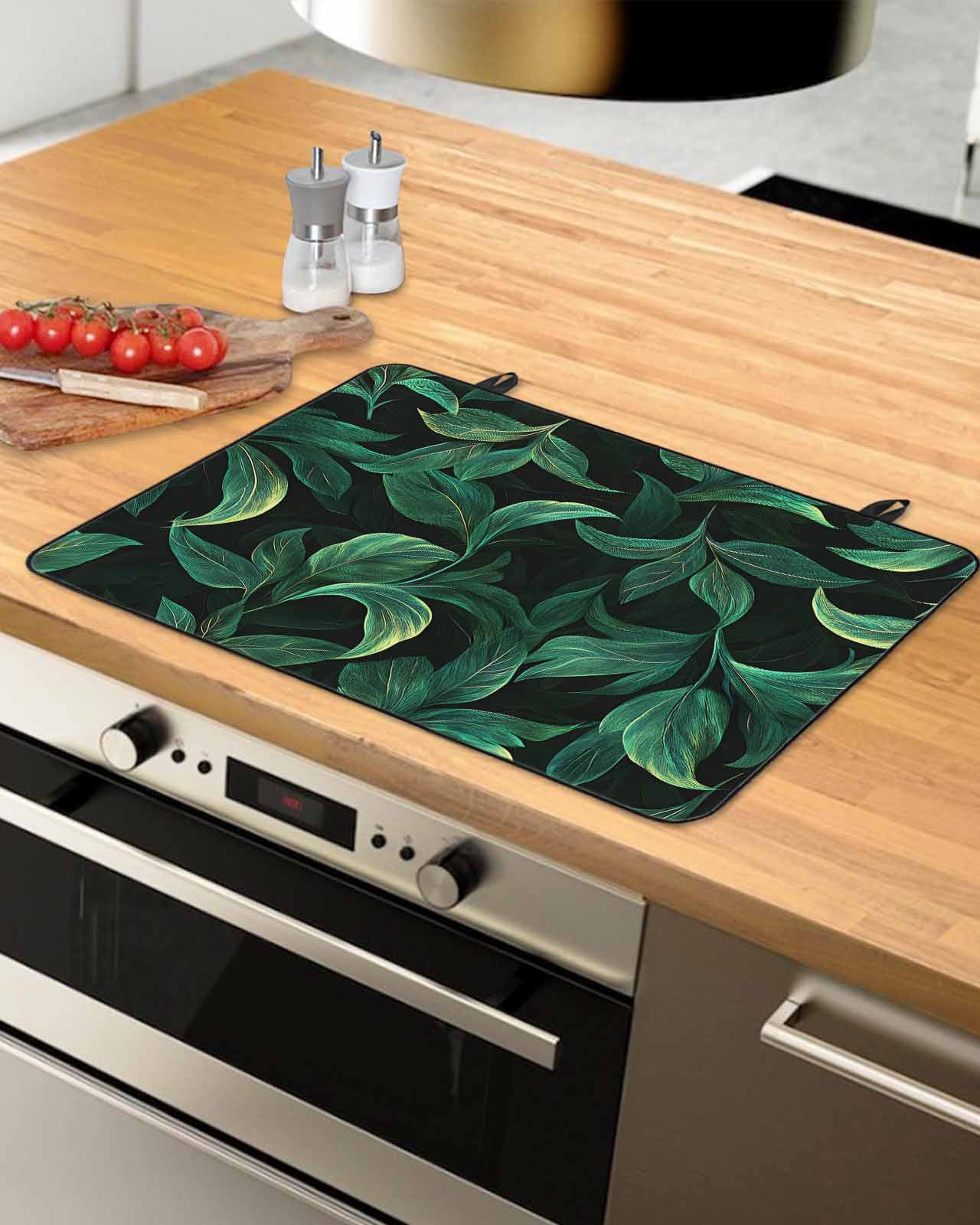 nqOlkjepod Large Induction Cooktop Protector Mat 36"x21", Green Leaf Stove Top Covers for Electric Stove, Nature Vines Branch Summer Tropical Plant Stove Burner Cover Mats, Glass Top Stove Cover
