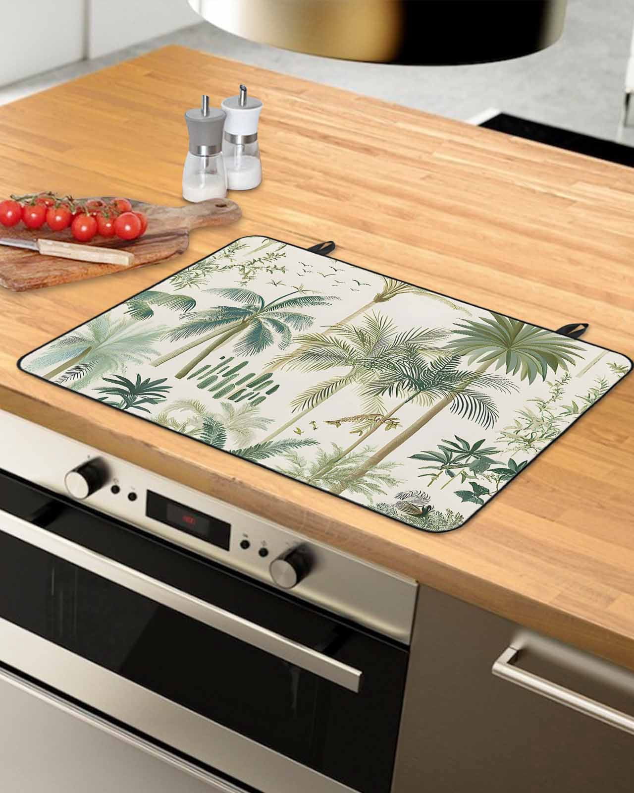 nqOlkjepod Large Induction Cooktop Protector Mat 36"x21", Green Palm Trees Stove Top Covers for Electric Stove, Tropical Summer Botanical Decorative Stove Burner Cover Mats, Glass Top Stove Cover