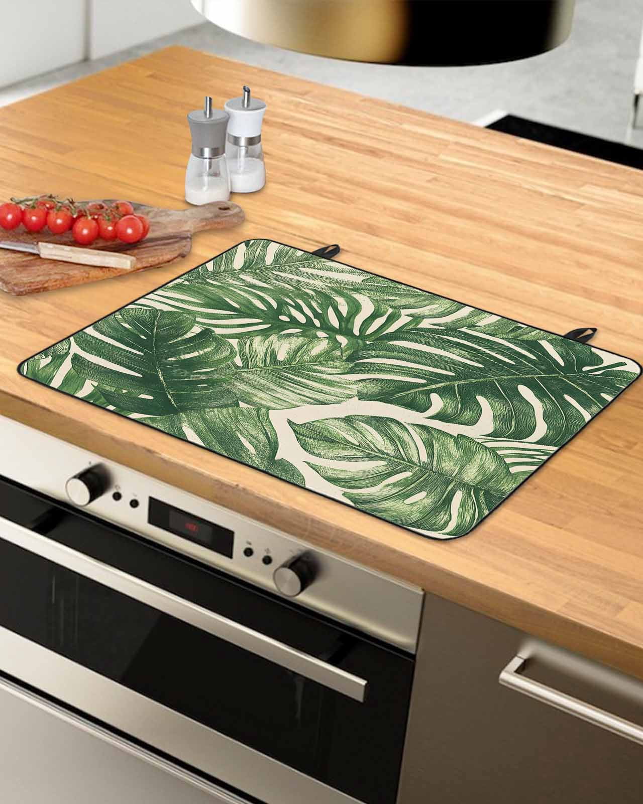nqOlkjepod Large Induction Cooktop Protector Mat 36"x21", Green Tropical Leaves Stove Top Covers for Electric Stove, Farmhouse Summer Leaf Plants Stove Burner Cover Mats, Glass Top Stove Cover