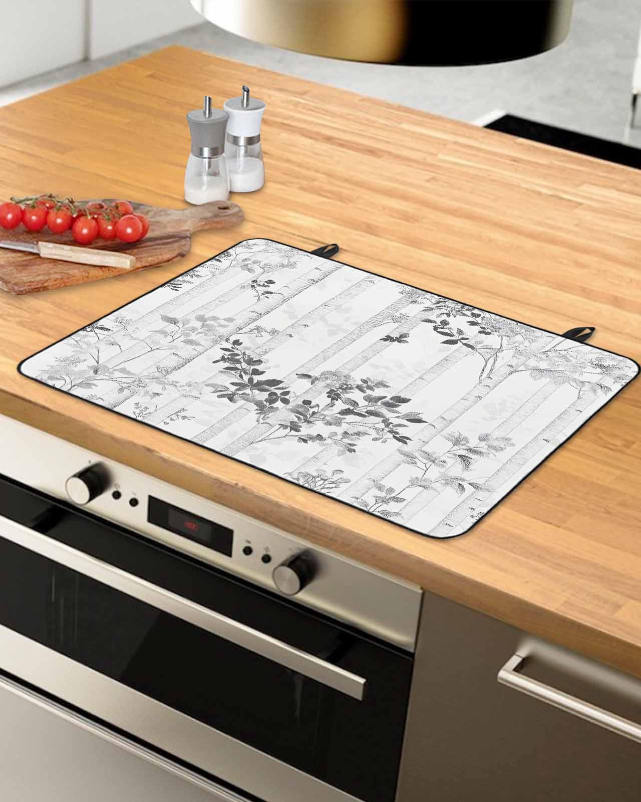 nqOlkjepod Large Induction Cooktop Protector Mat 36"x21", Grey Branches Forest Stove Top Covers for Electric Stove, Gray Tree Watercolor Decorative Stove Burner Cover Mats, Glass Top Stove Cover
