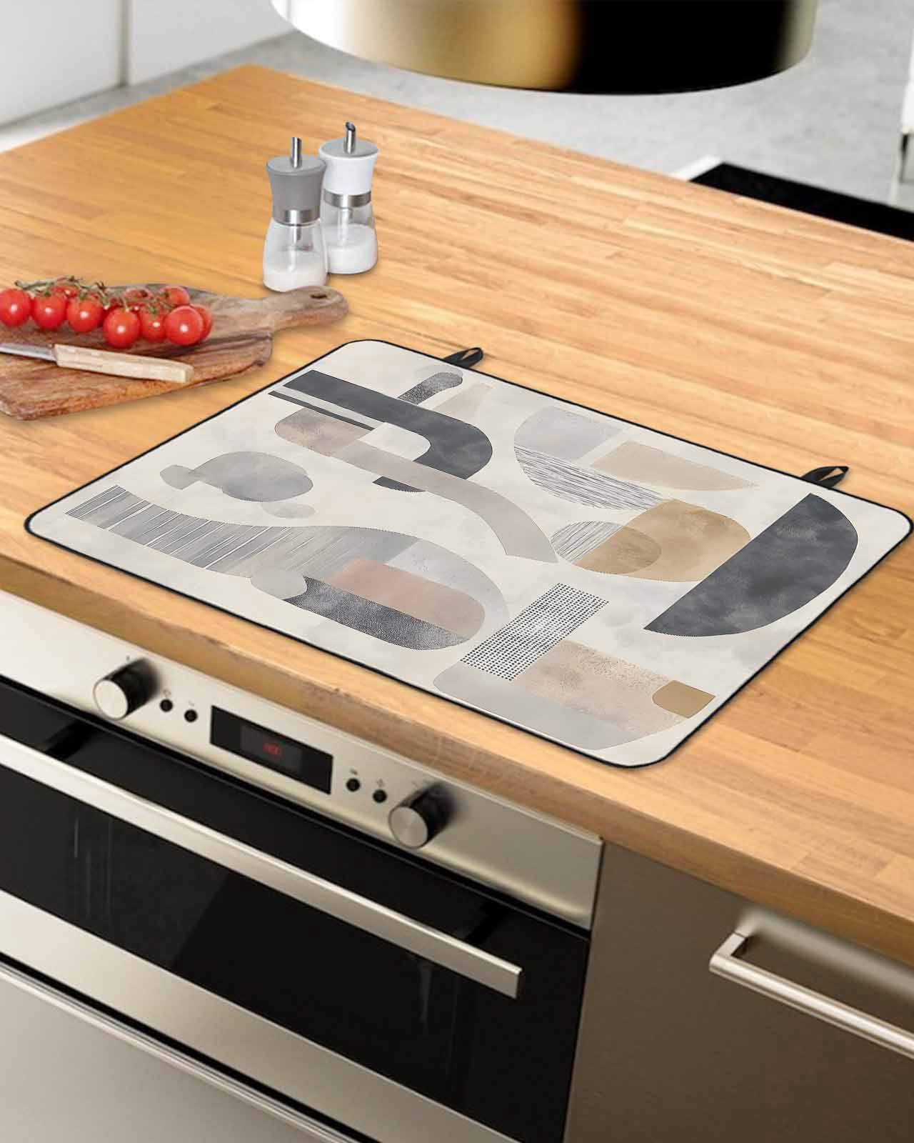 nqOlkjepod Large Induction Cooktop Protector Mat 36"x21", Grey Brown Boho Stove Top Covers for Electric Stove, Abstract Vintage Modern Geometric Stove Burner Cover Mats, Glass Top Stove Cover