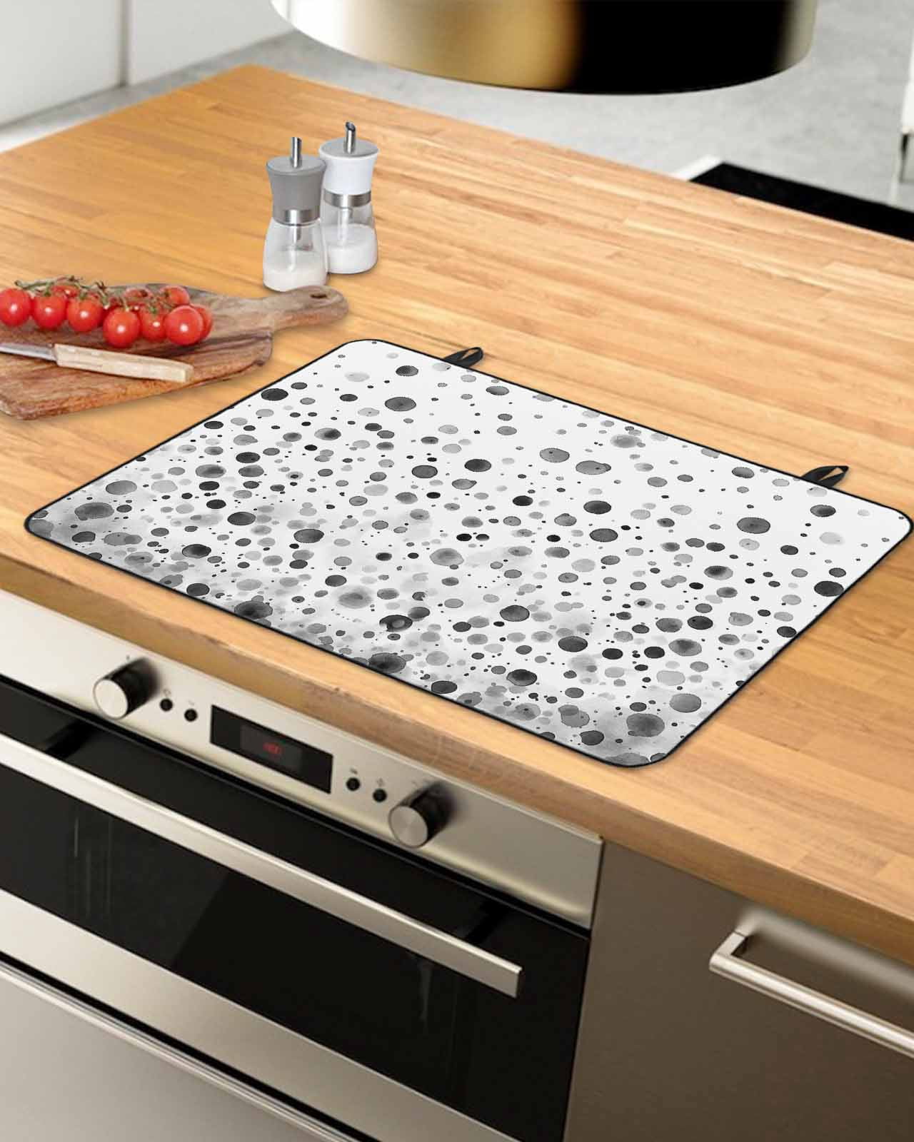 nqOlkjepod Large Induction Cooktop Protector Mat 36"x21", Grey Polka Dot Stove Top Covers for Electric Stove, Modern Art Abstract Watercolor Dot Stove Burner Cover Mats, Glass Top Stove Cover