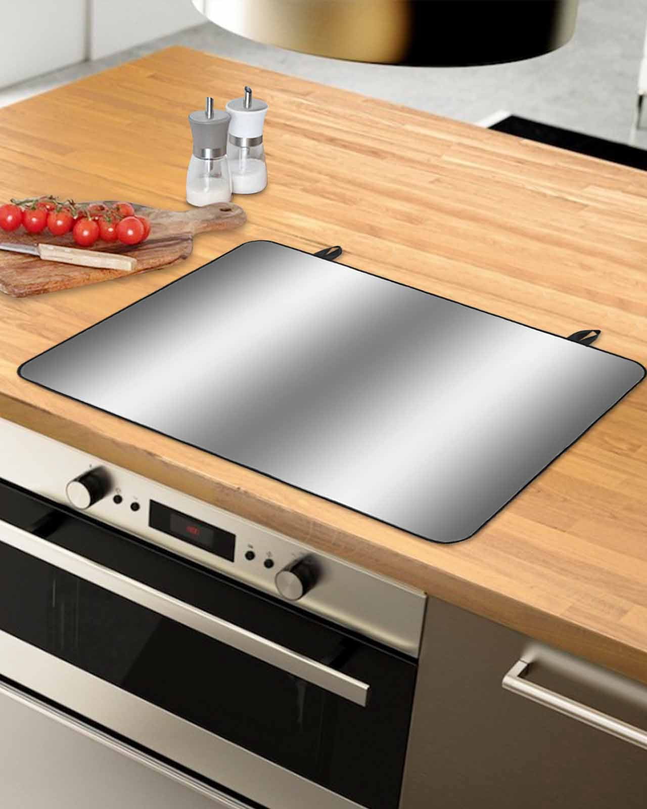 nqOlkjepod Large Induction Cooktop Protector Mat 36"x21", Grey White Stove Top Covers for Electric Stove, Gray Farmhouse Modern Rustic Decorative Stove Burner Cover Mats, Glass Top Stove Cover