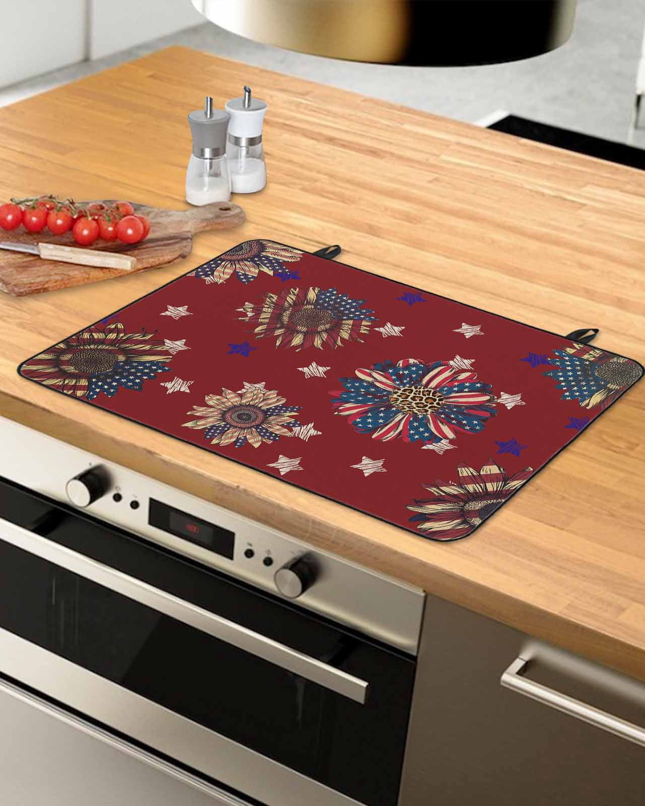 nqOlkjepod Large Induction Cooktop Protector Mat 36"x21", Independence Day Stove Top Covers for Electric Stove, Red Stars Stripes Sunflower Modern Stove Burner Cover Mats, Glass Top Stove Cover