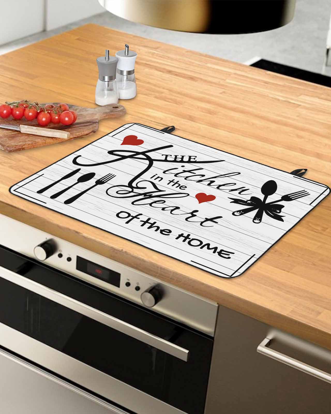 nqOlkjepod Large Induction Cooktop Protector Mat 36"x21", Kitchen Tableware Stove Top Covers for Electric Stove, Red Love Heart Black Words Vintage Stove Burner Cover Mats, Glass Top Stove Cover