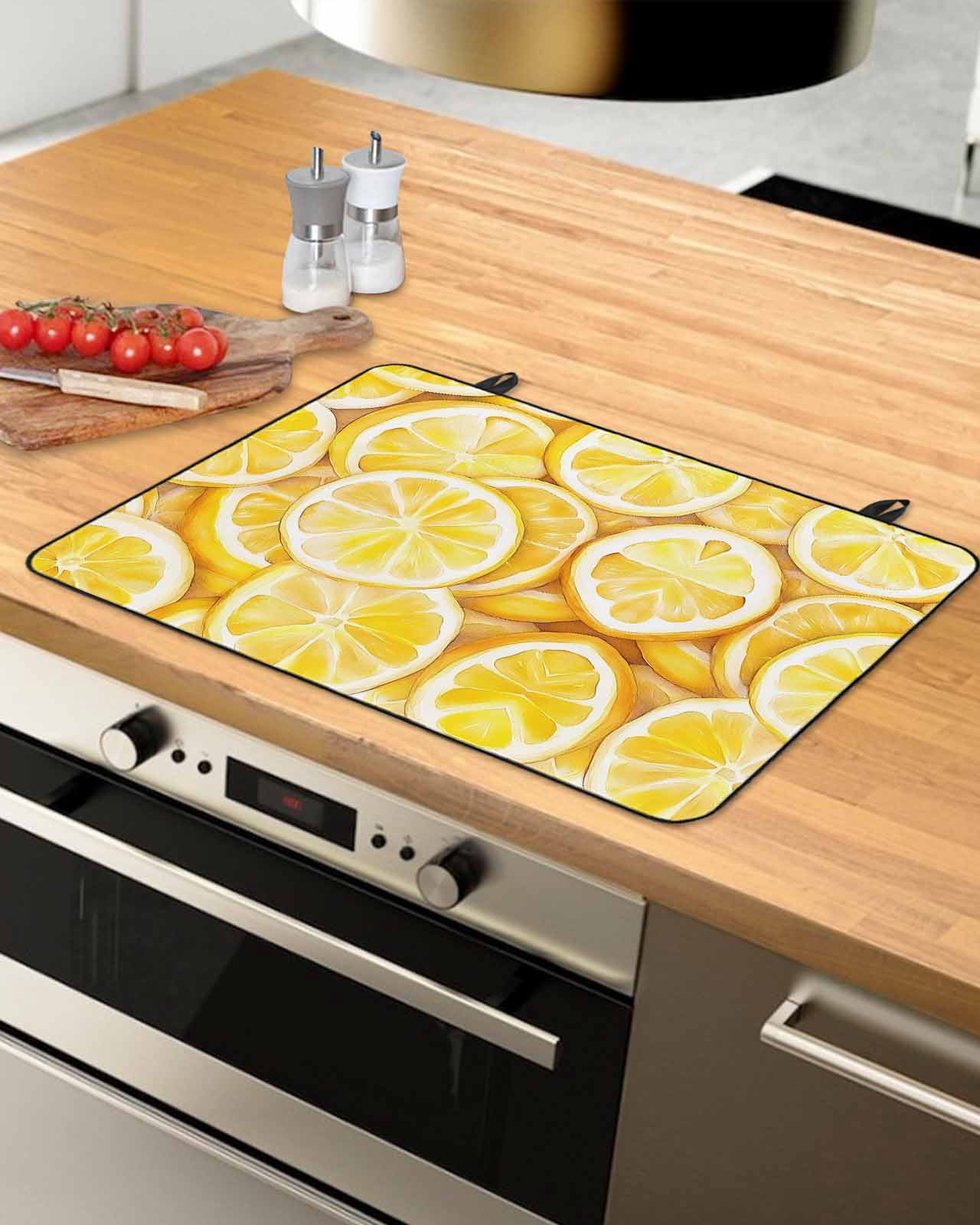 nqOlkjepod Large Induction Cooktop Protector Mat 36"x21", Lemon Stove Top Covers for Electric Stove, Summer Watercolor Yellow Fruits Decorative Stove Burner Cover Mats, Glass Top Stove Cover