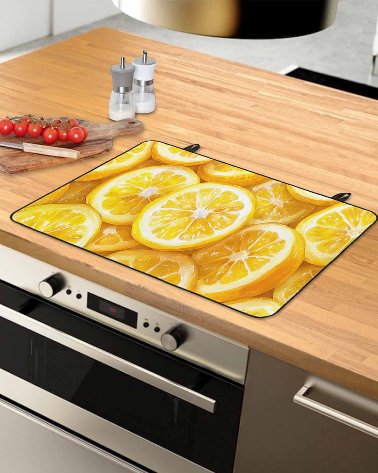 nqOlkjepod Large Induction Cooktop Protector Mat 36"x21", Lemon Stove Top Covers for Electric Stove, Yellow Summer Fruit Watercolor Tropical Decorative Stove Burner Cover Mats, Glass Top Stove Cover