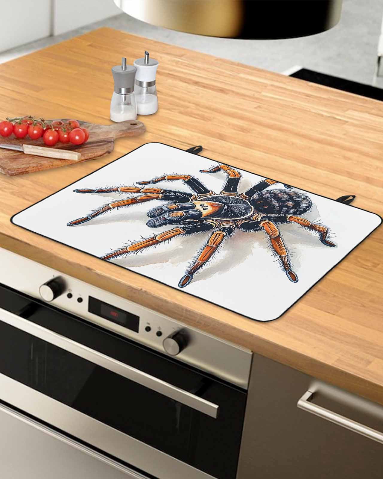 nqOlkjepod Large Induction Cooktop Protector Mat 36"x21", Modern Animals Print Stove Top Covers for Electric Stove, Watercolor Chic Spiders Decorative Stove Burner Cover Mats, Glass Top Stove Cover
