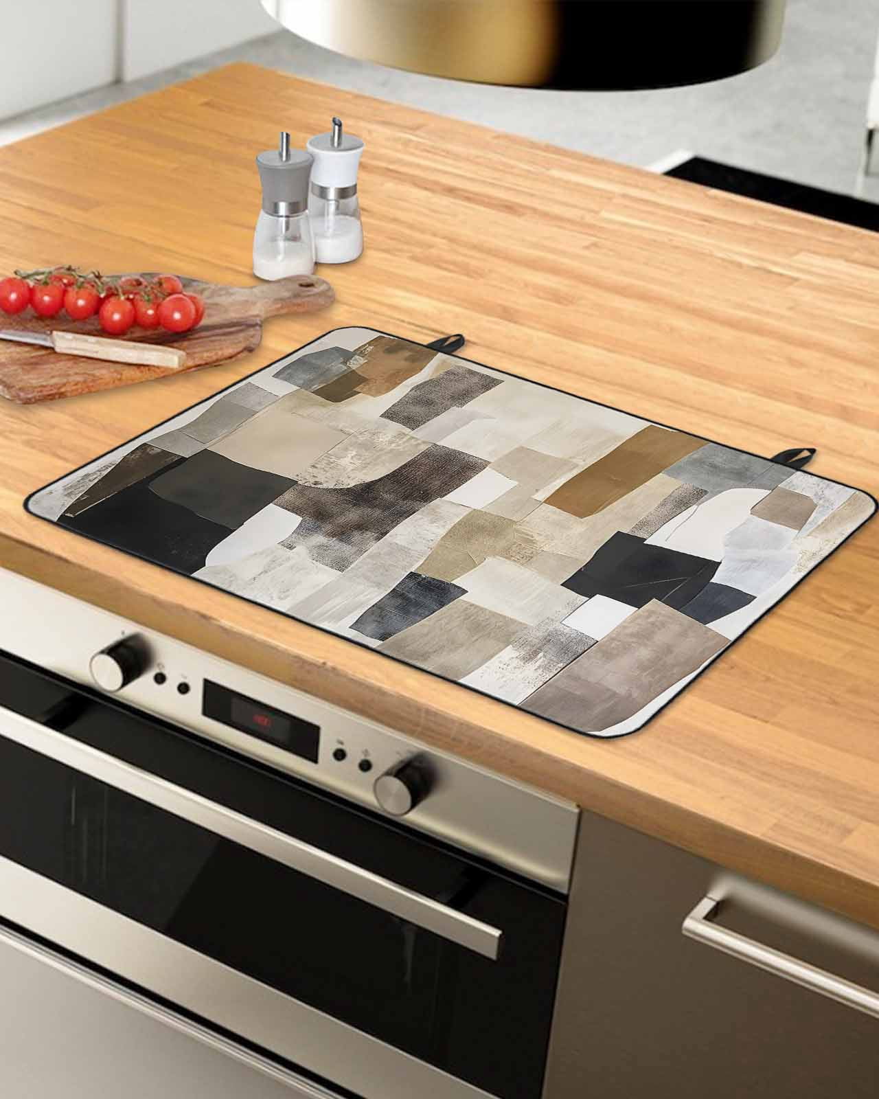 nqOlkjepod Large Induction Cooktop Protector Mat 36"x21", Modern Black Brown Stove Top Covers for Electric Stove, Abstract Oil Painting Art Decorative Stove Burner Cover Mats, Glass Top Stove Cover