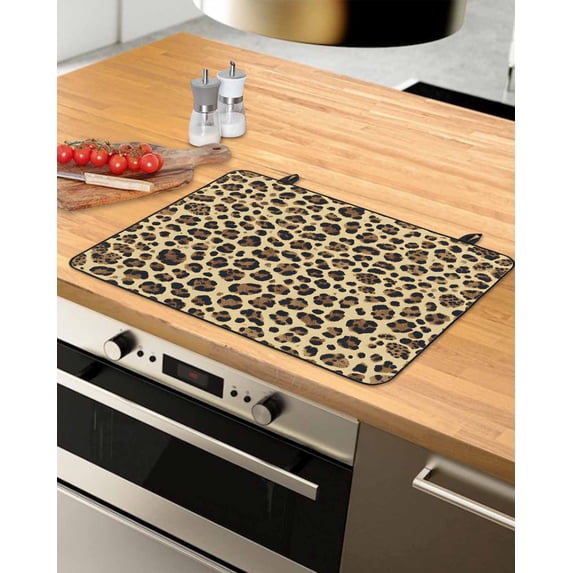 nqOlkjepod Large Induction Cooktop Protector Mat 36"x21", Modern Leopard Textured Stove Top Covers for Electric Stove, Chic Animal Fur Printed Stove Burner Cover Mats, Glass Top Stove Cover