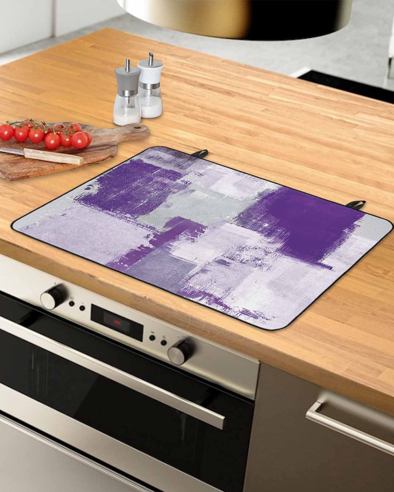 nqOlkjepod Large Induction Cooktop Protector Mat 36"x21", Modern Oil Painting Stove Top Covers for Electric Stove, Purple Grey Abstract Graffiti Art Stove Burner Cover Mats, Glass Top Stove Cover
