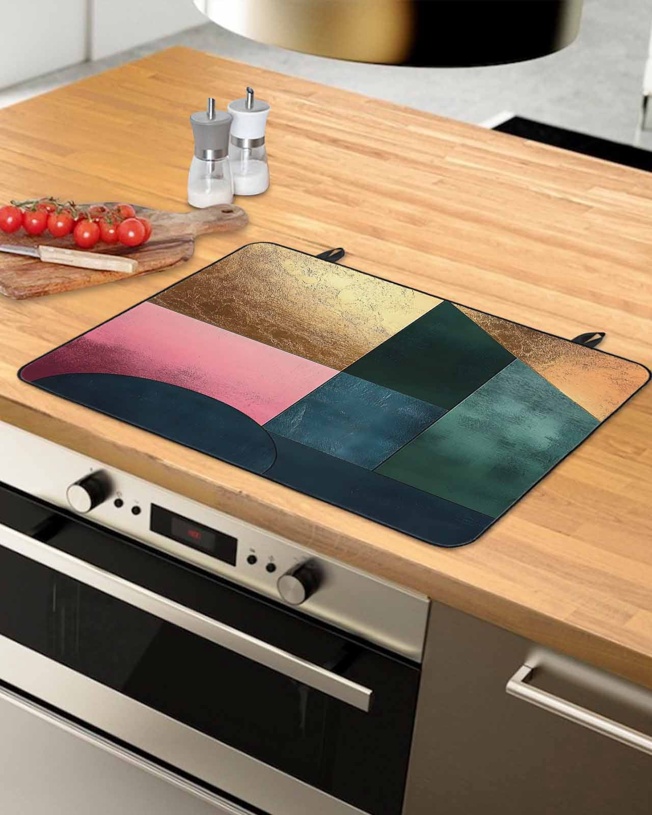nqOlkjepod Large Induction Cooktop Protector Mat 36"x21", Modern Stove Top Covers for Electric Stove, Abstract Colorful Patchwork Geometric Decorative Stove Burner Cover Mats, Glass Top Stove Cover