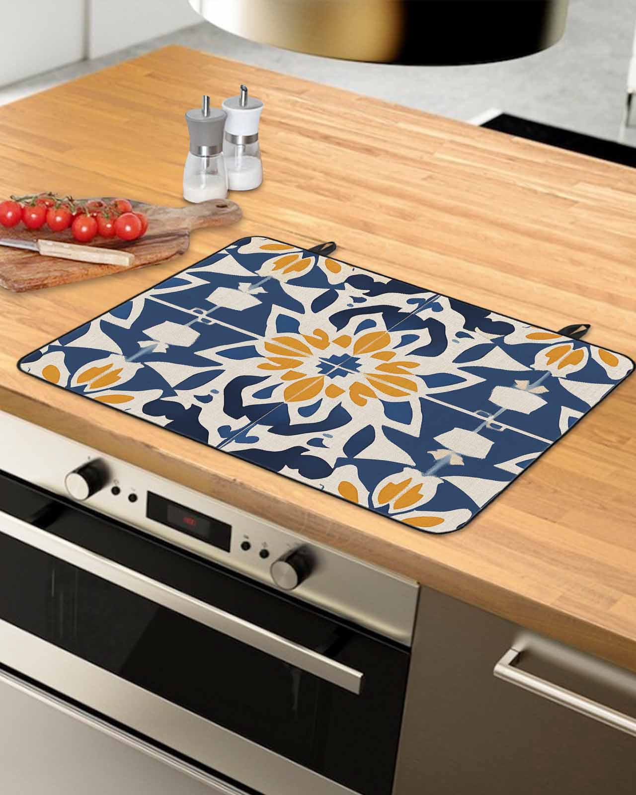 nqOlkjepod Large Induction Cooktop Protector Mat 36"x21", Morocco Stove Top Covers for Electric Stove, Orange Blue Plaid Boho Bohemian Mexican Aztec Stove Burner Cover Mats, Glass Top Stove Cover